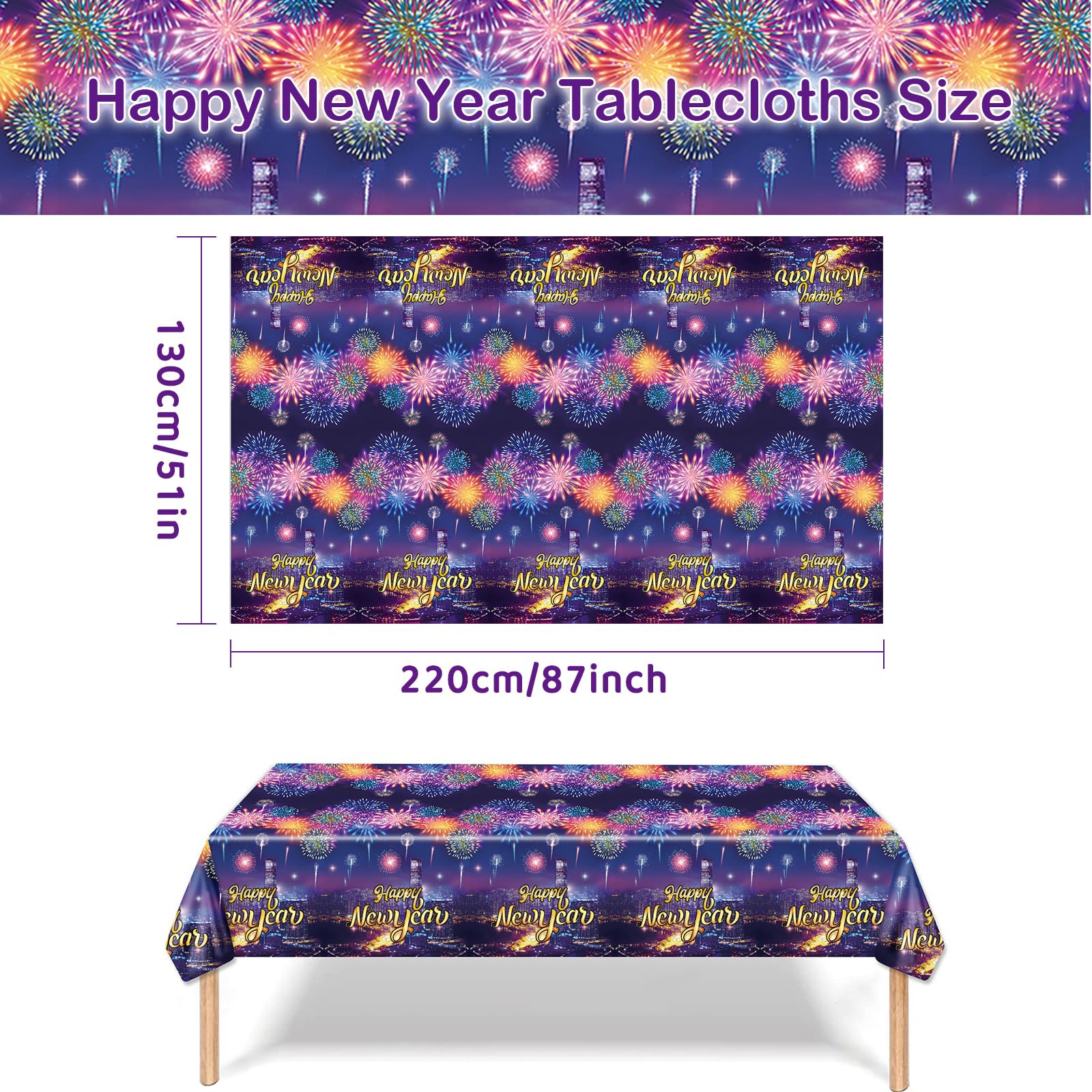 HOWAF 109-Piece Colorful Firework New Year Party Tableware Set for 20 Guests - Gold Glitter Plates, Napkins, Cups, Cutlery & Tablecloth - Perfect for 2025 New Year's Eve Dinner, Birthday Parties & Celebrations