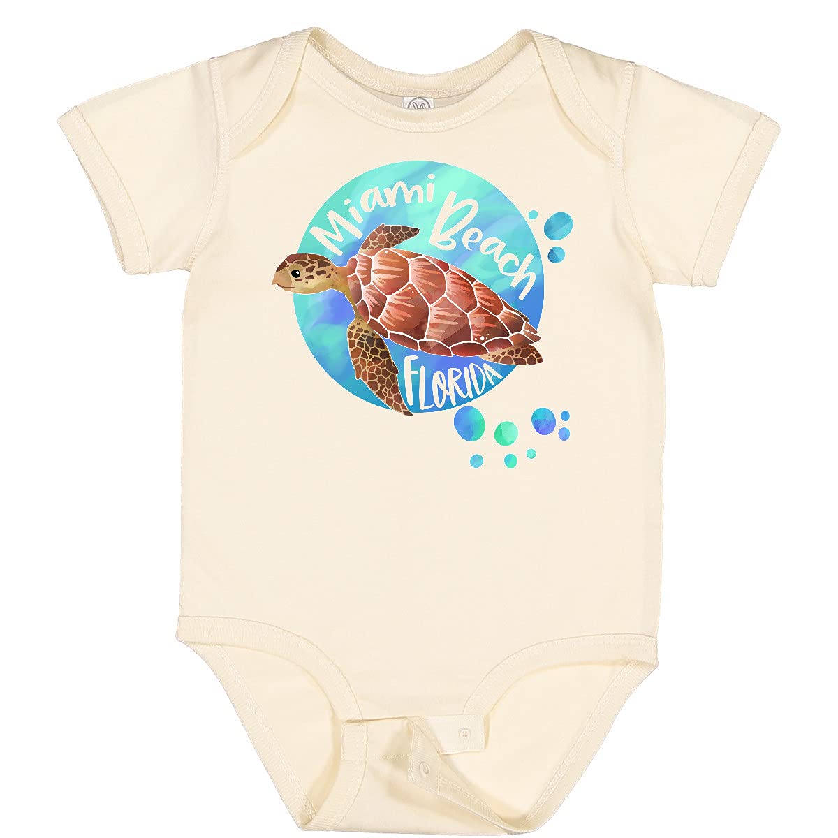Inktastic Miami Beach Florida Swimming Sea Turtle with Bubbles Baby Bodysuit - Cute Infant Onesie for Beach Vacations, Pool Parties & Summer Outfits