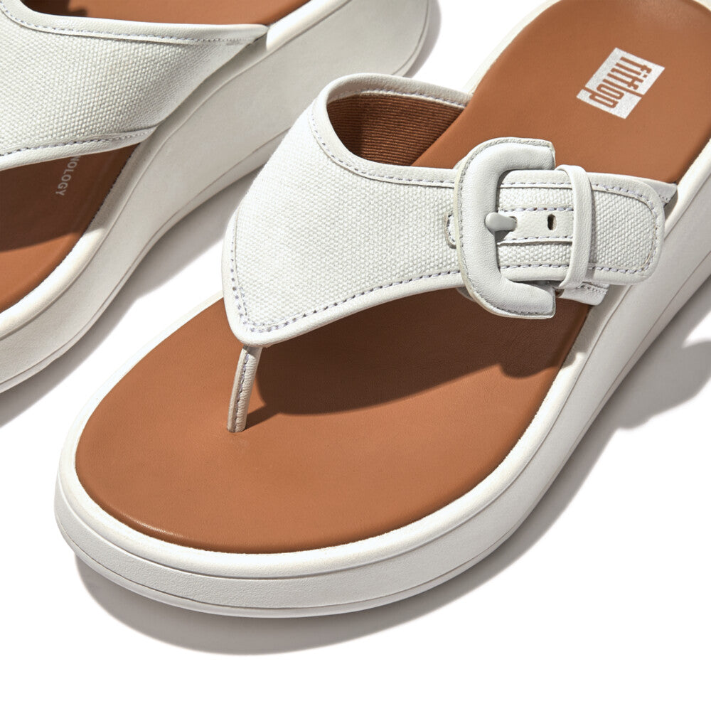 FitFlop F Mode Flatform Buckle Canvas Sandals for Women - Comfortable Walking Shoes in Seafoam Blue | Perfect for Beach, Vacation & Summer Outfits