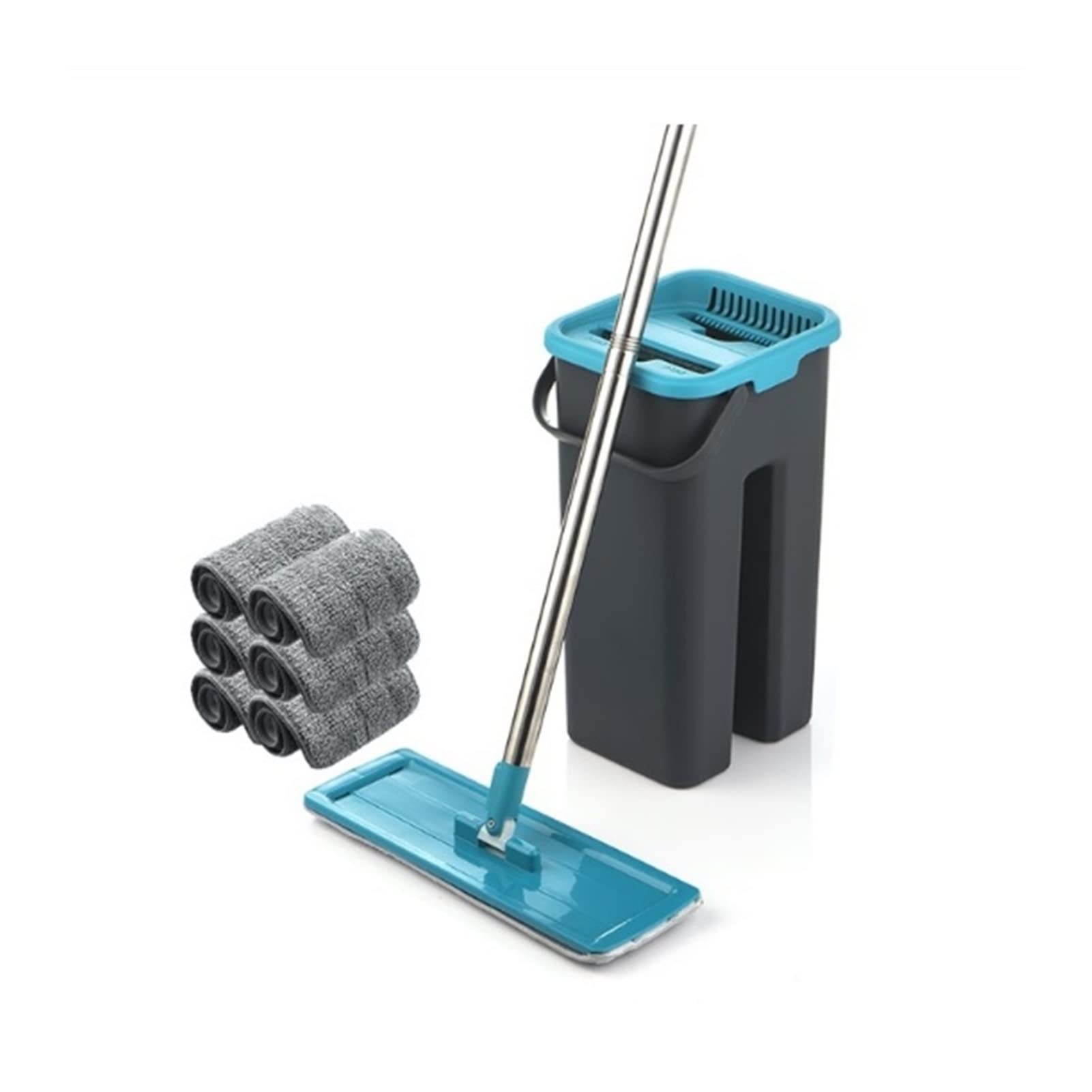 **BIAOBIAO Flat Squeeze Mop and Bucket Set - Hands-Free Wringing, Microfiber Mop Pads for Wet & Dry Cleaning - Ideal for Hardwood, Laminate, Tile Floors (Blue, 6-Pack) - Perfect for Home, Office & Commercial Use**