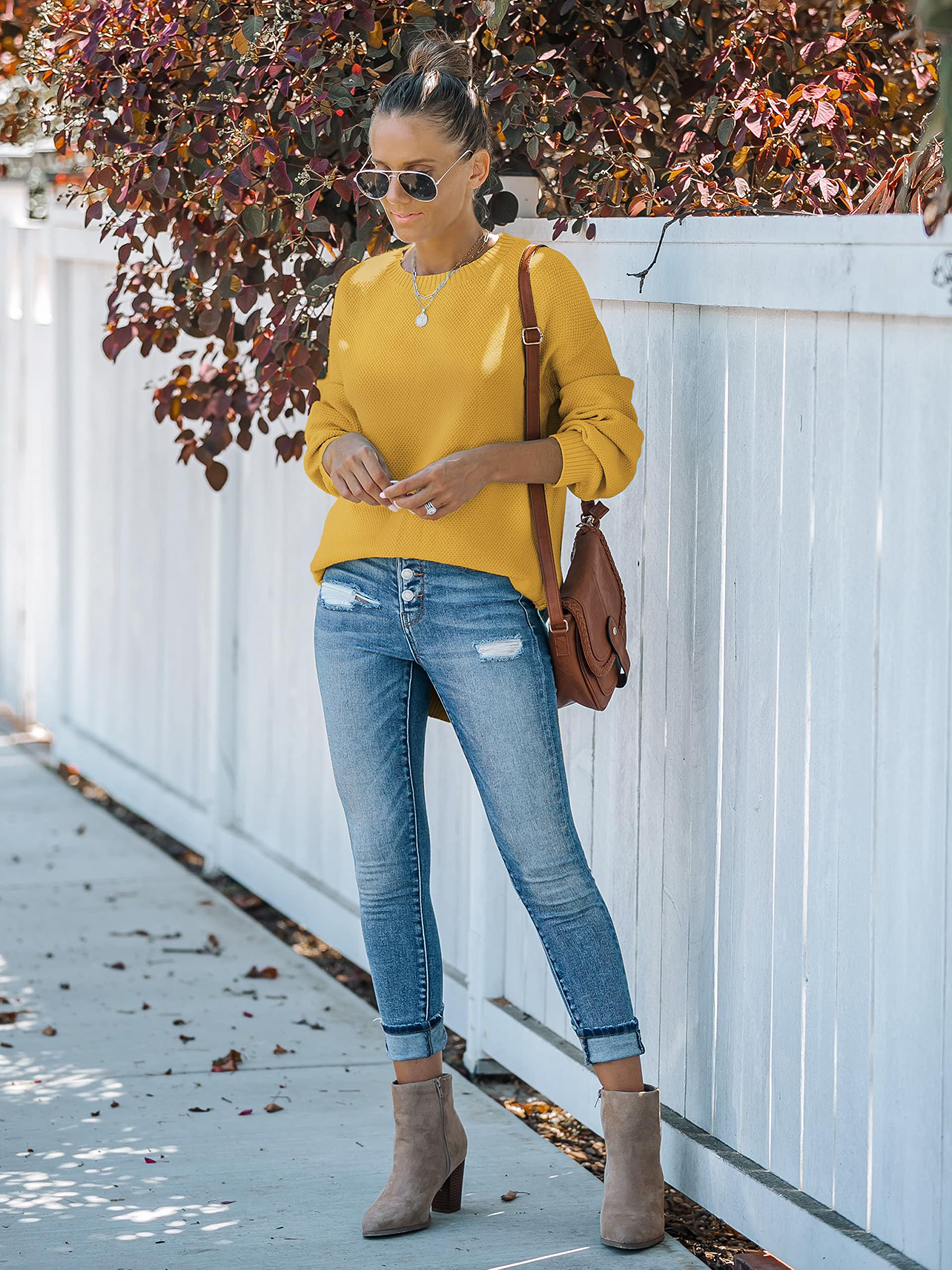 MEROKEETY Women's 2025 Fall Long Sleeve Crewneck Sweater - Soft Waffle Knit Pullover Jumper for Women | Cozy Autumn & Winter Fashion, Perfect for Office, Date Night and Casual Outfits
