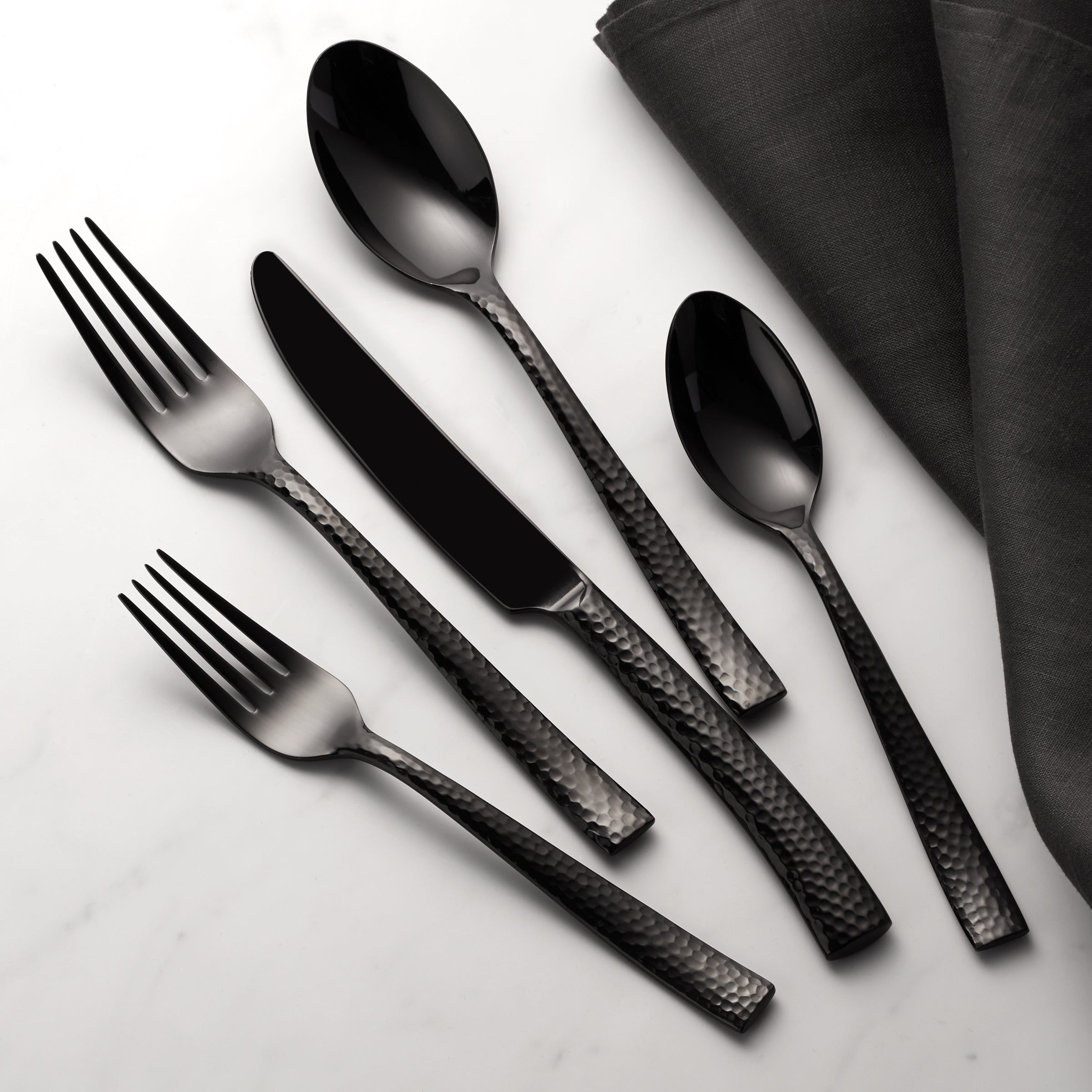 Paris Hammered Gunmetal Titanium 20-Piece Flatware Set - Elegant Dinnerware for Fine Dining, Wedding Gifts & Home Entertaining