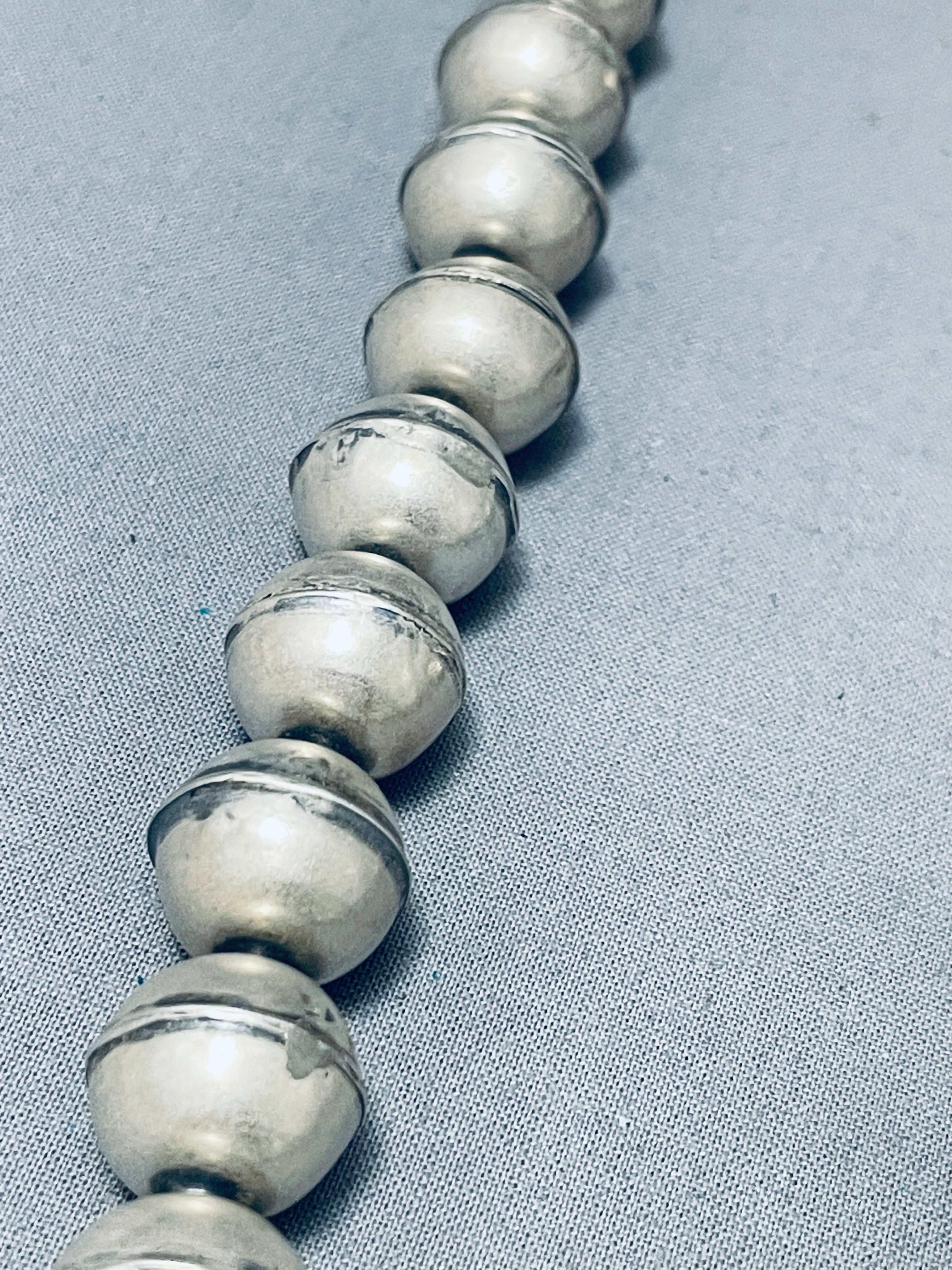 102 Gram Authentic Vintage Native American Navajo Sterling Silver Handmade Bead Necklace - Perfect for Boho Fashion, Cultural Events & Gift Giving