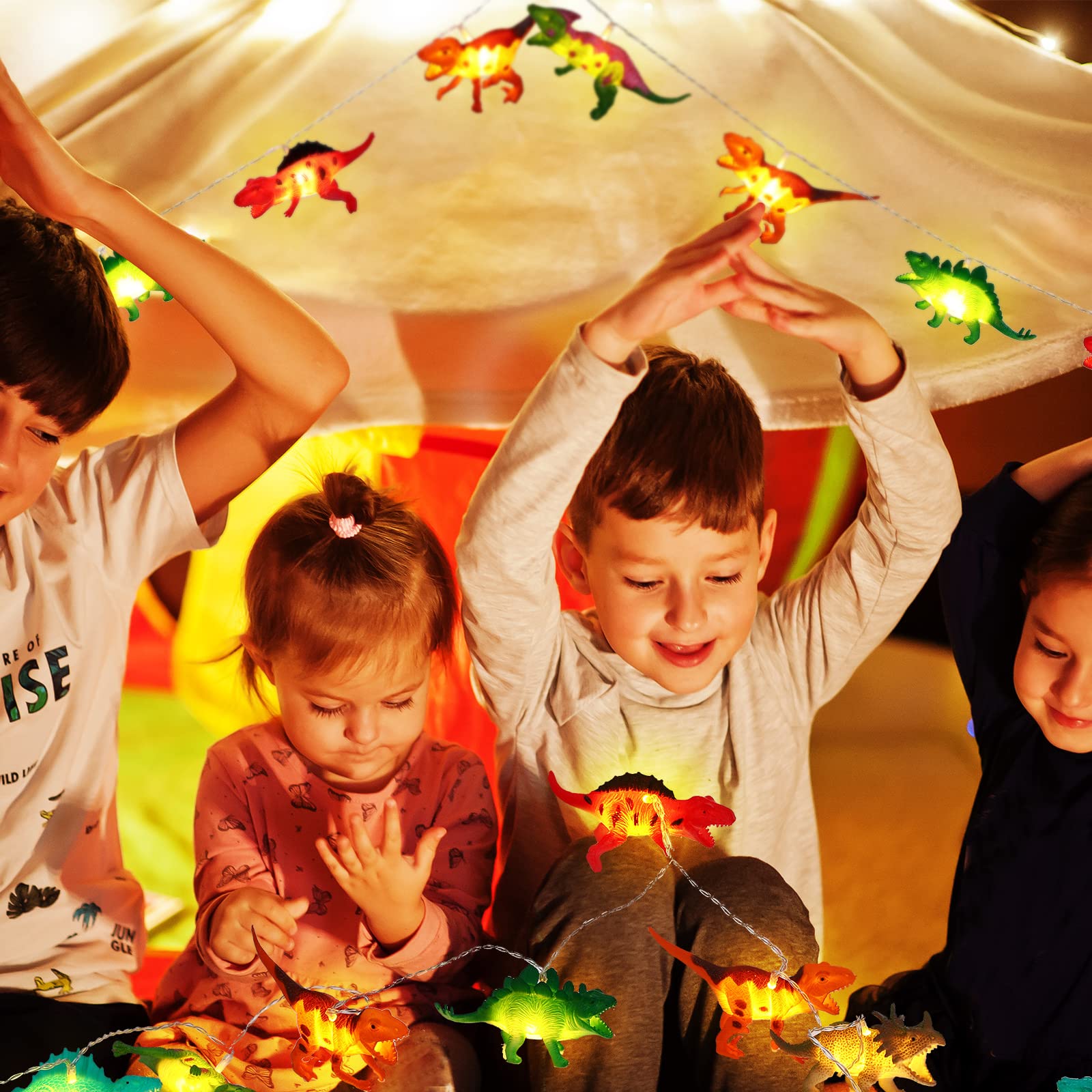 Riakrum LED Dinosaur String Lights - 16.4ft Battery Powered for Bedroom, Tent & Garden Decor