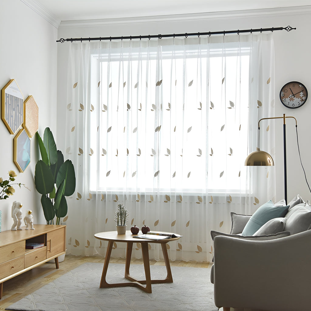 Kylah White Sheer Embroidered Gauze Grommet Curtains - Custom Window Treatments for Living Room, Bedroom & Home Decor