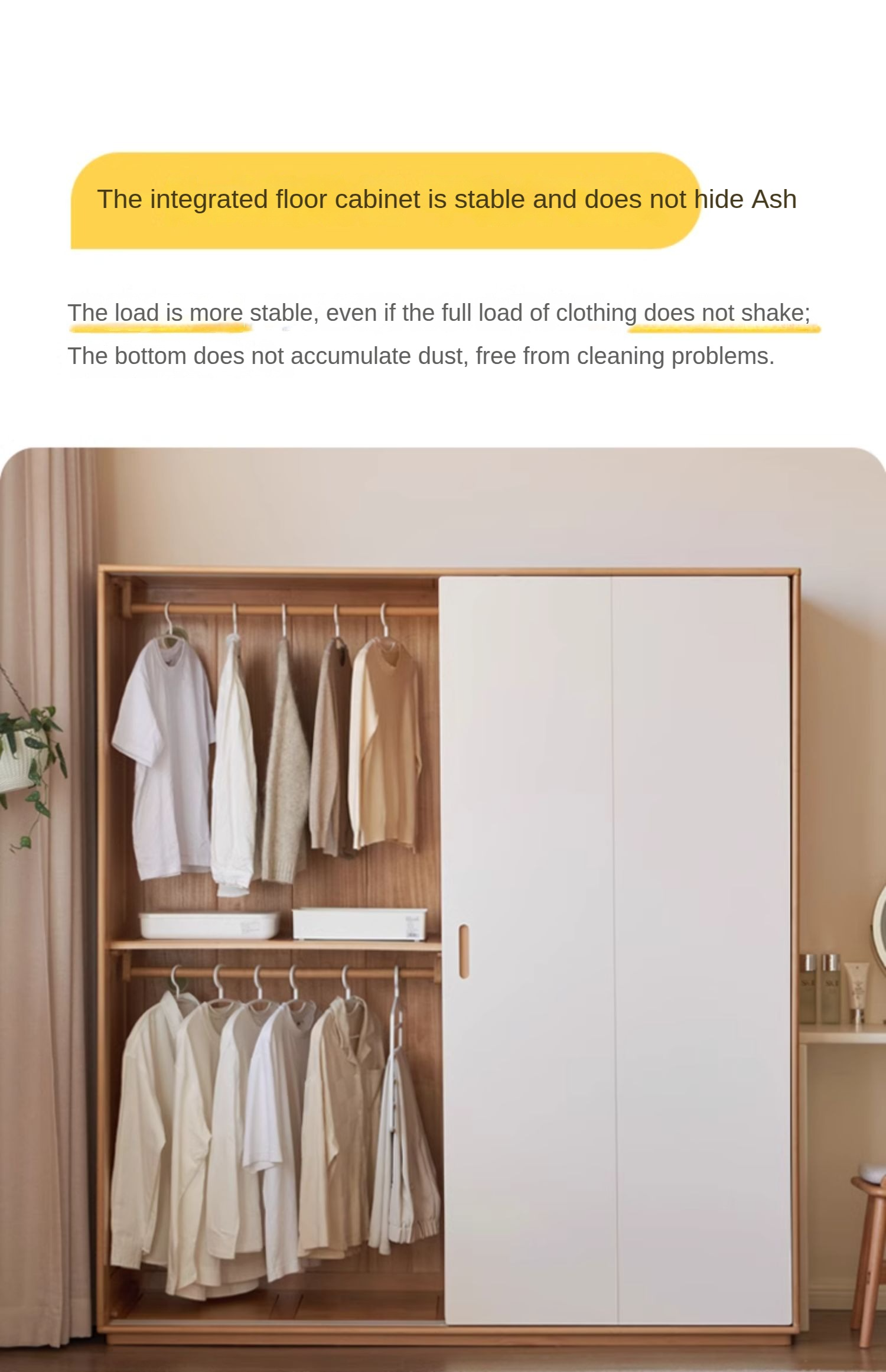 Solid Wood Beech & Poplar Nordic Sliding Door Wardrobe - Modern Closet for Bedroom, Living Room, and Entryway Storage