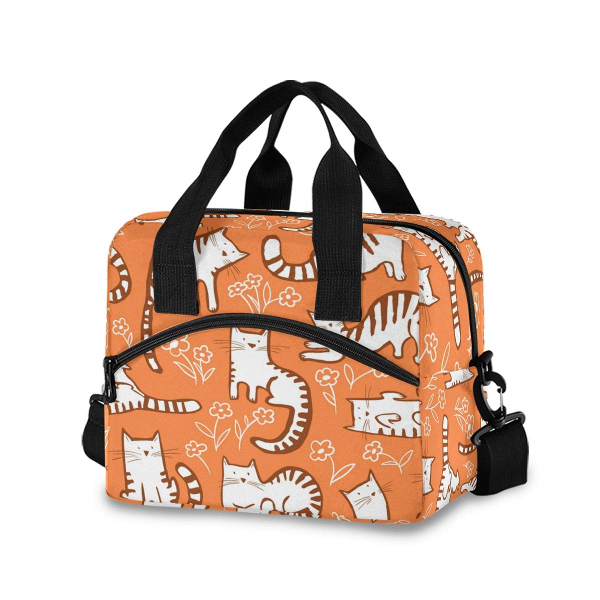 Cute Cats Print Insulated Lunch Box Cooler Bag - Portable Thermal Lunch Tote with Detachable Shoulder Strap for Women & Men - Perfect for Work, Beach, Picnic, Camping & Outdoor Activities