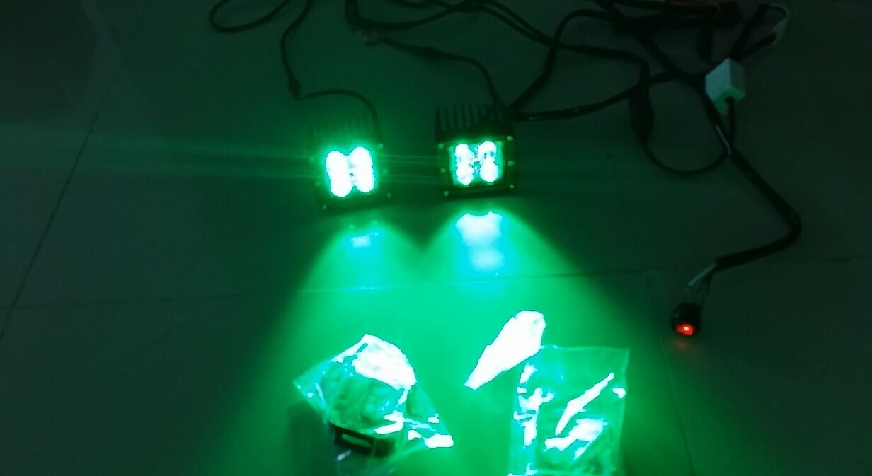 3 Inch Green & White LED Work Light Cube - Off Road Pods with Wiring Harness & Remote On/Off Switch (DC9V-30V) - Perfect for Trucks, ATVs, and Outdoor Work Lighting