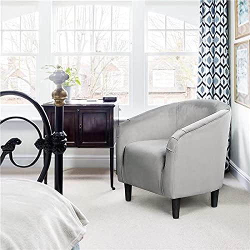 Yaheetech Velvet Accent Chairs Set of 2 - Cozy Barrel Chairs with Soft Padded Seat for Living Room, Bedroom, Office - Light Gray Modern Lounge Chairs for Reading Nook, Waiting Area & Home Decor