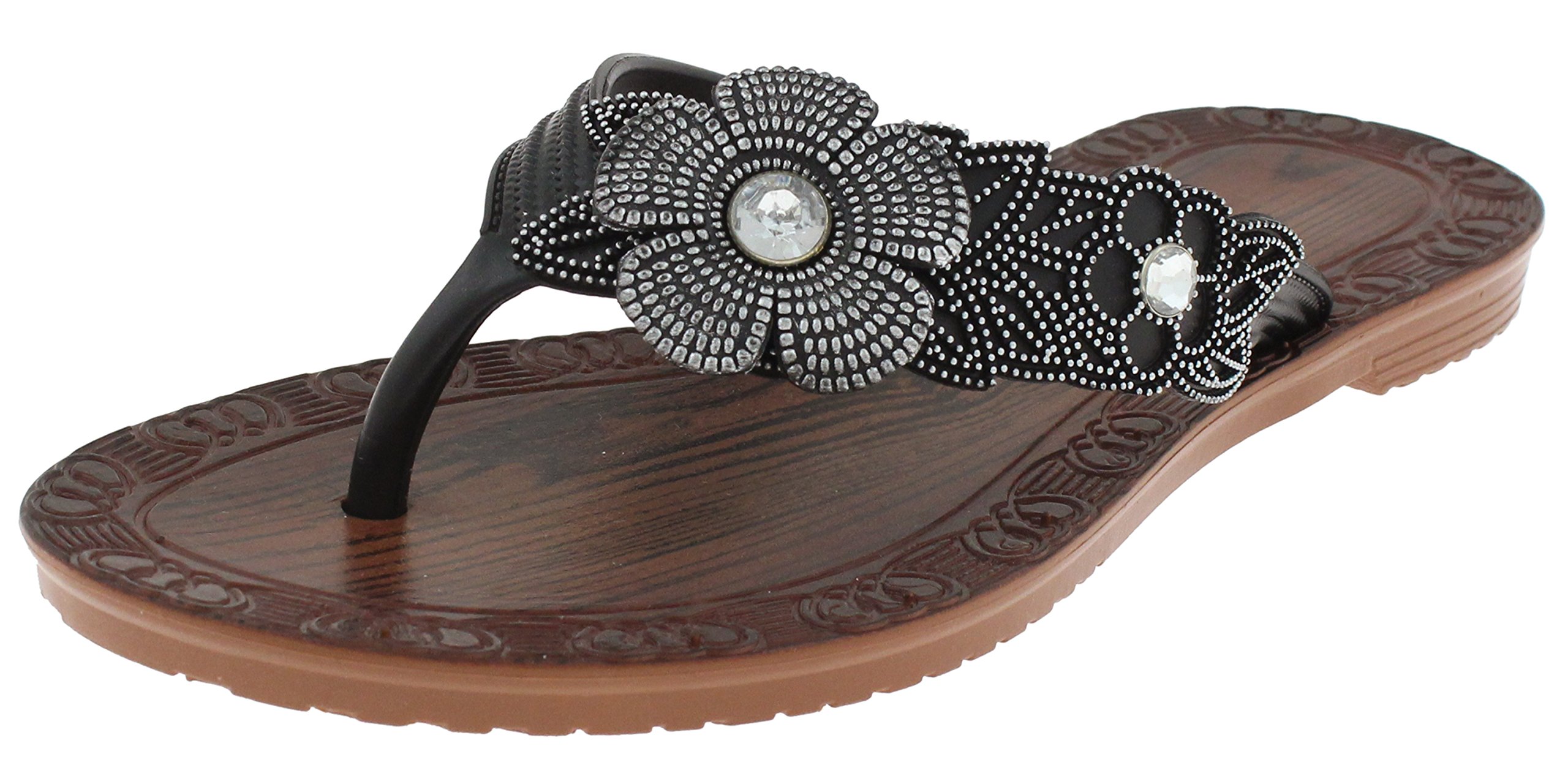 Capelli New York Girls Fashion Flip Flops with Gem Trim - Stylish Summer Sandals for Kids, Beach & Pool Wear, Casual Outfits