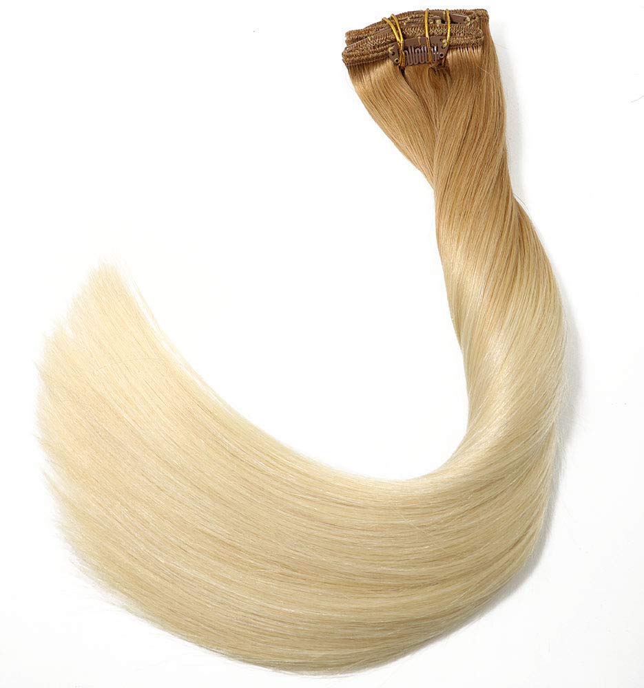 Golden Brown & Blonde Highlighted 100% Remy Human Hair Clip-in Extensions - 16 Inch Double Weft 120g 7pc Set (Color #12/60) | Silky Straight 9A Quality for Volume & Length | Perfect for Parties, Weddings & Daily Styling