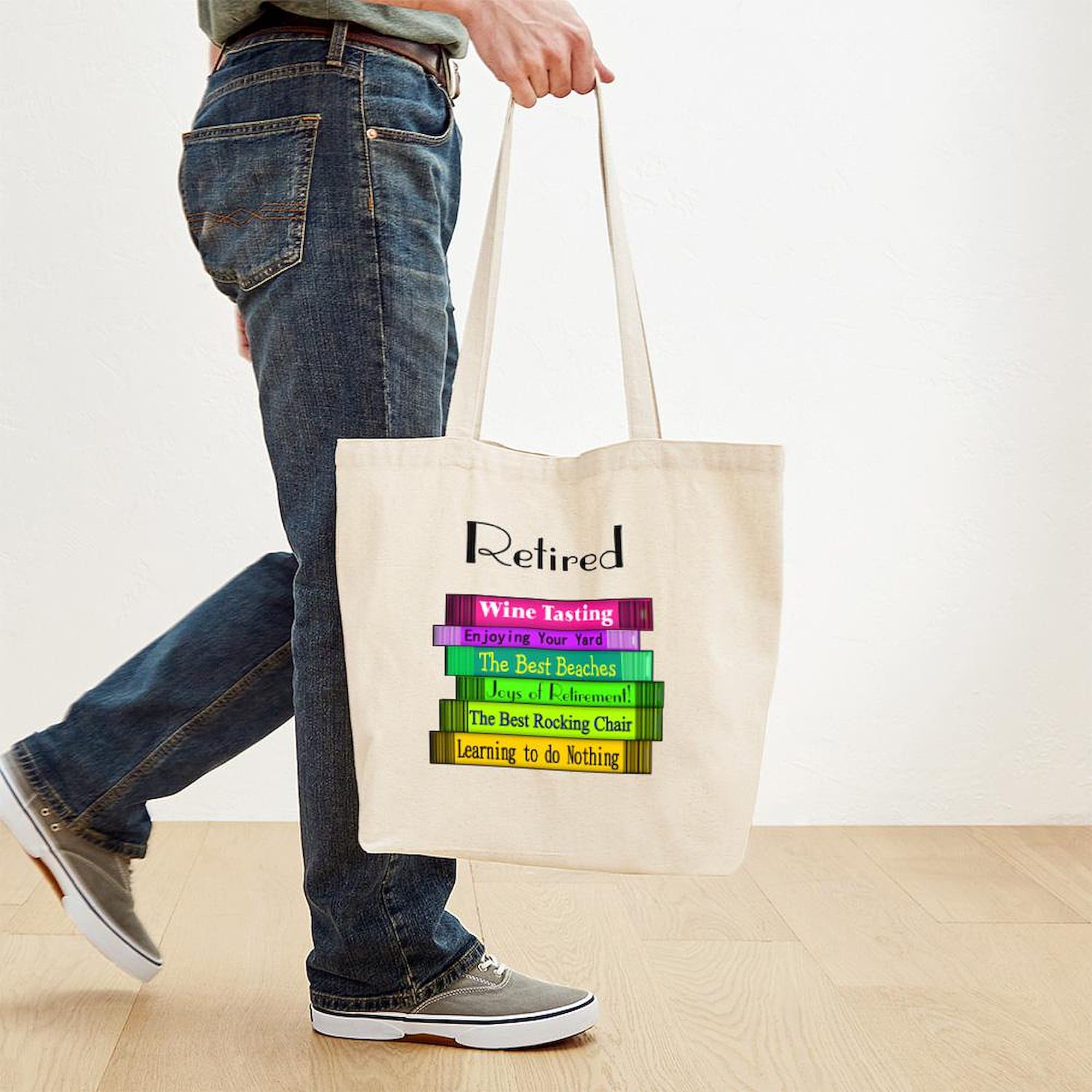 Retired Book Stack 2 Tote Bag - Natural Canvas Reusable Shopping Bag for Book Lovers | Eco-Friendly Grocery Tote, Library Book Bag & Everyday Carry