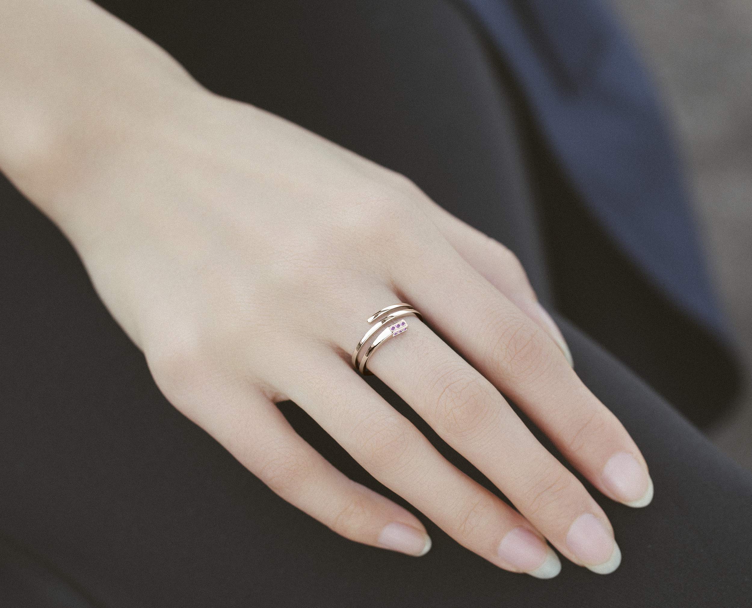 14K Gold Amethyst Engagement Ring - Rectangle Shaped Minimalist Wedding Band, Handmade Promise Ring with February Birthstone for Women | Perfect for Proposals, Anniversaries & Everyday Wear