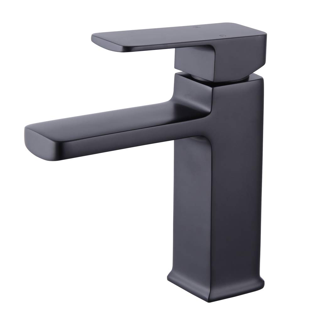 Kimzcn Matte Black Single Handle Bathroom Sink Faucet - Low Lead Copper Gravity Casting, cUPC Certified, 1-Hole Vanity Basin Mixer Tap with Water Supply Lines (D580041B) - Perfect for Modern Bathroom Renovation & Home Upgrade