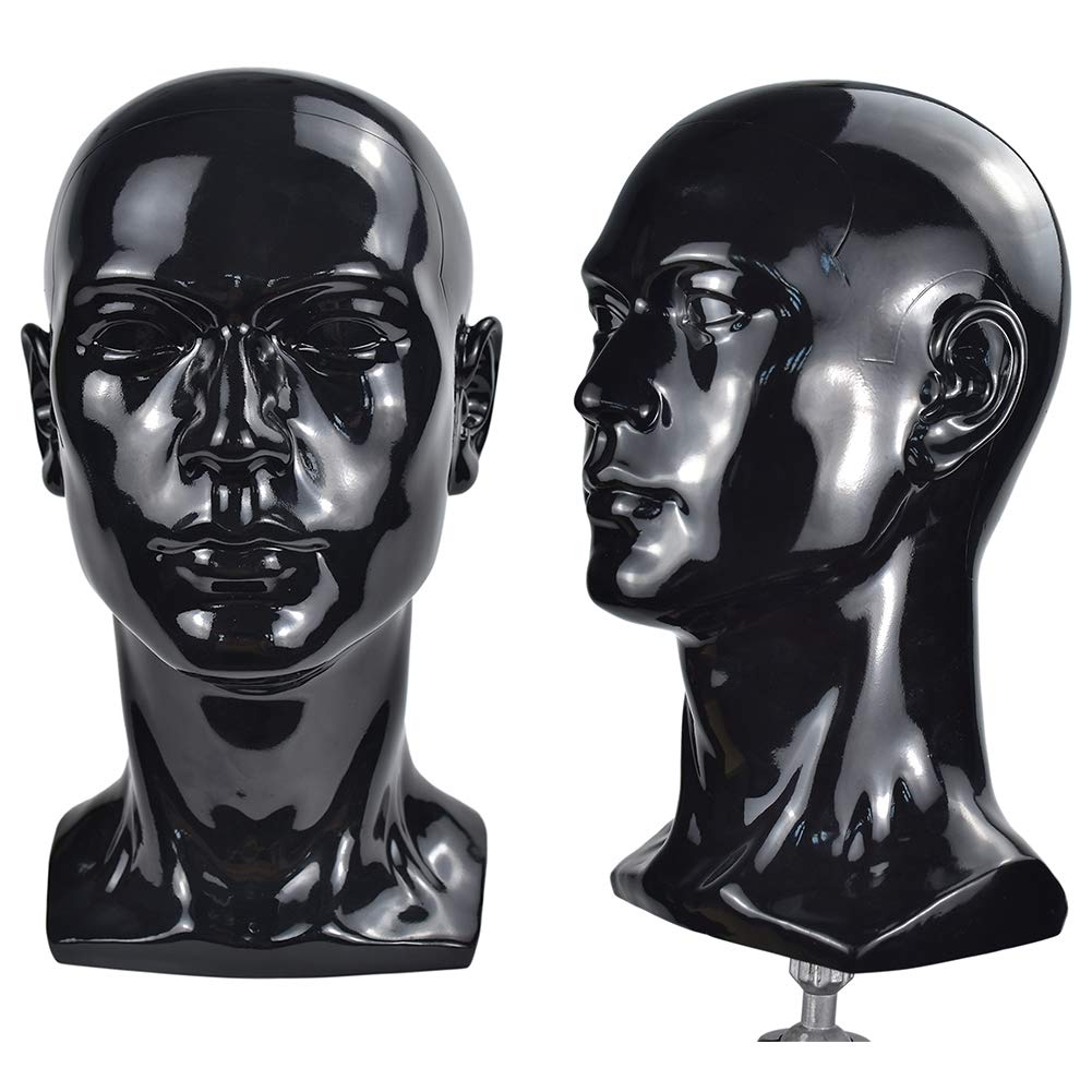 Professional PVC Bright Black Male Mannequin Head for Cosmetology - Wig, Hair, Glasses & Hat Display Stand - Perfect for Salon, Barber Shop & Retail Store Displays