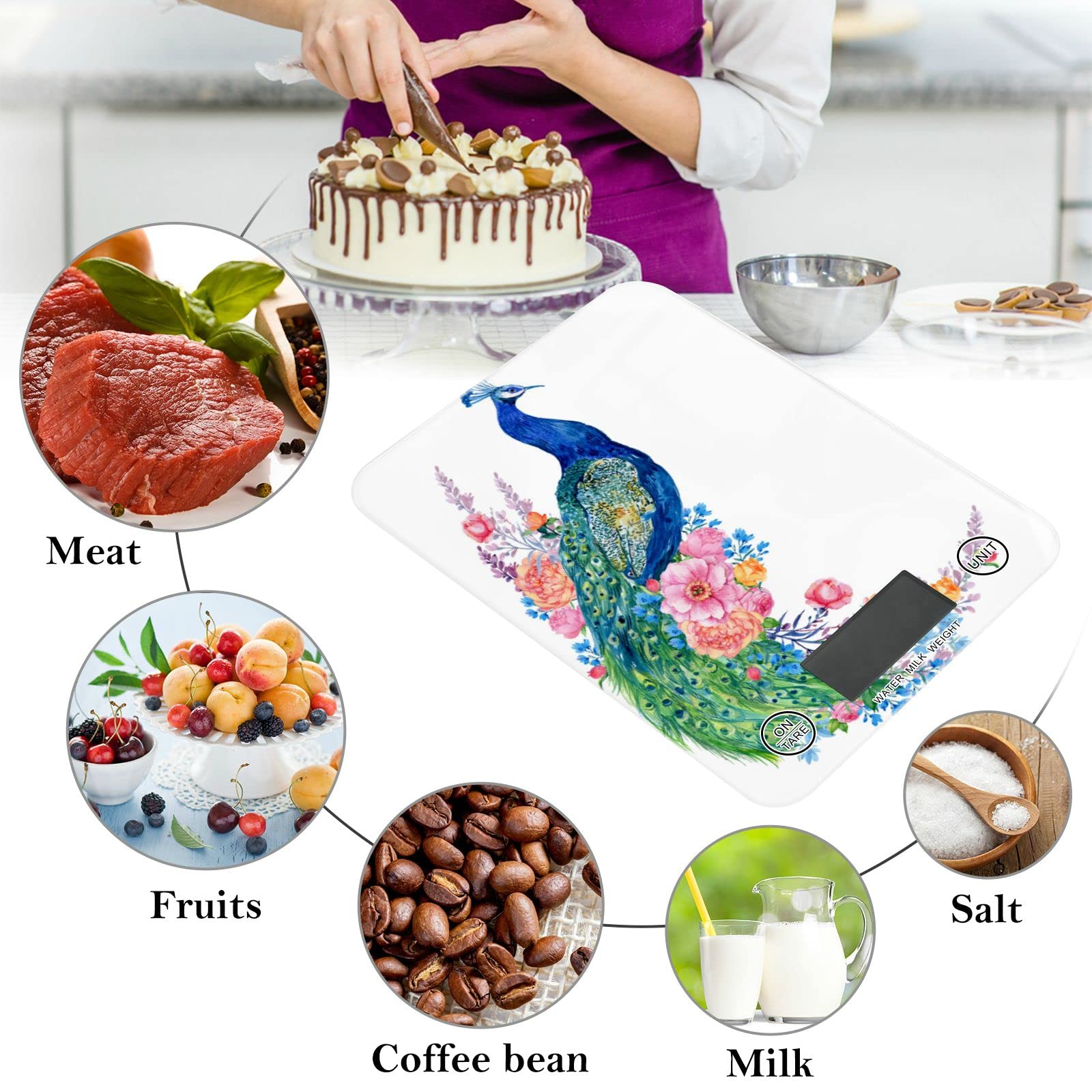 **Peacock Flowers Digital Kitchen Scale - Waterproof Food Scale with Ounces & Grams Measurement for Cooking, Baking, and Weight Loss | Perfect for Home, Restaurant & Meal Prep**