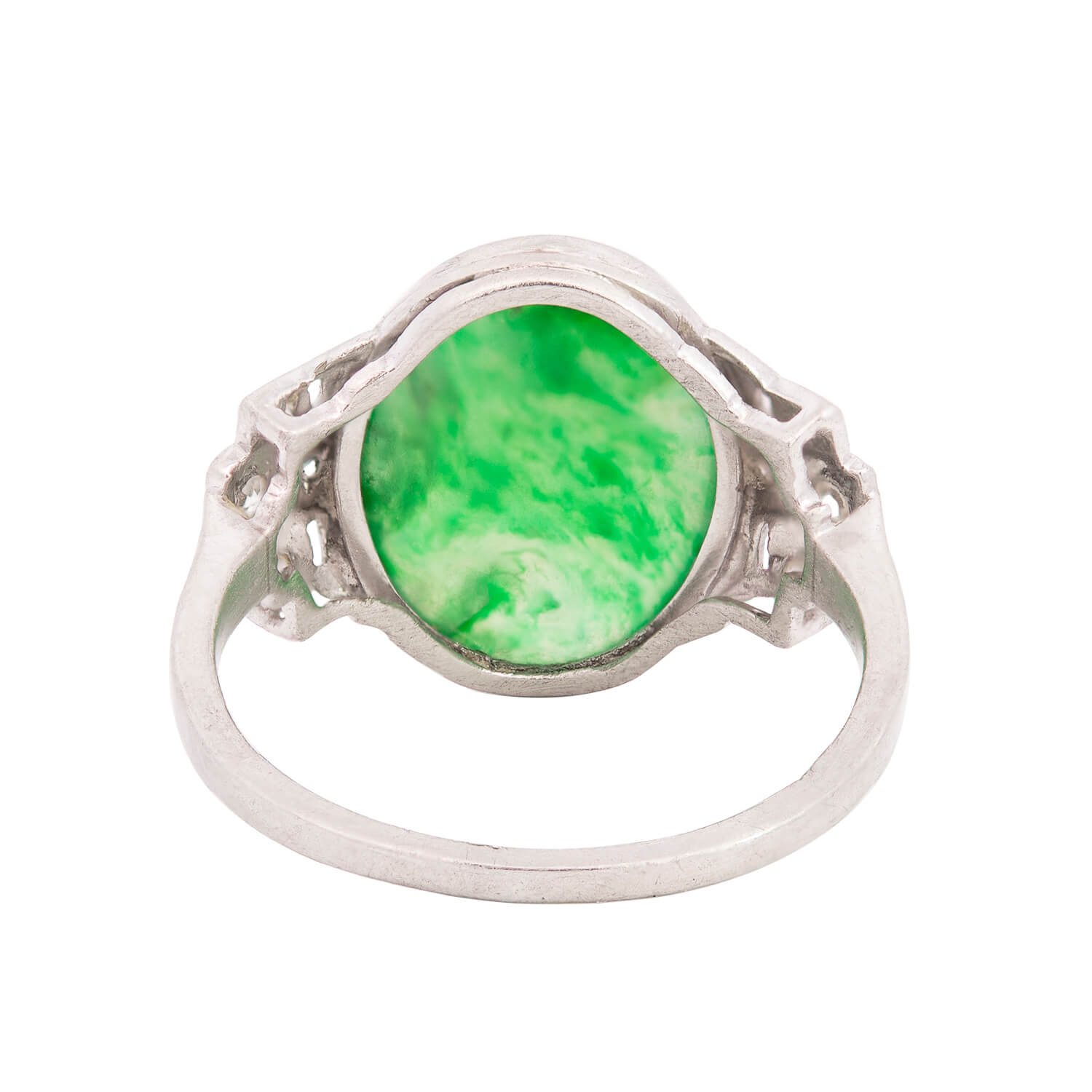 Antique Edwardian Platinum Jade and Diamond Ring - Vintage Jewelry for Weddings, Engagements & Special Occasions