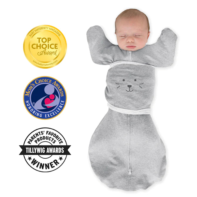 Omni Swaddle Sack Gray - Soft Baby Swaddle Wrap with Cute Animal Face (BGB 0016) for Newborns & Infants - Perfect for Sleeping, Swaddling & Soothing