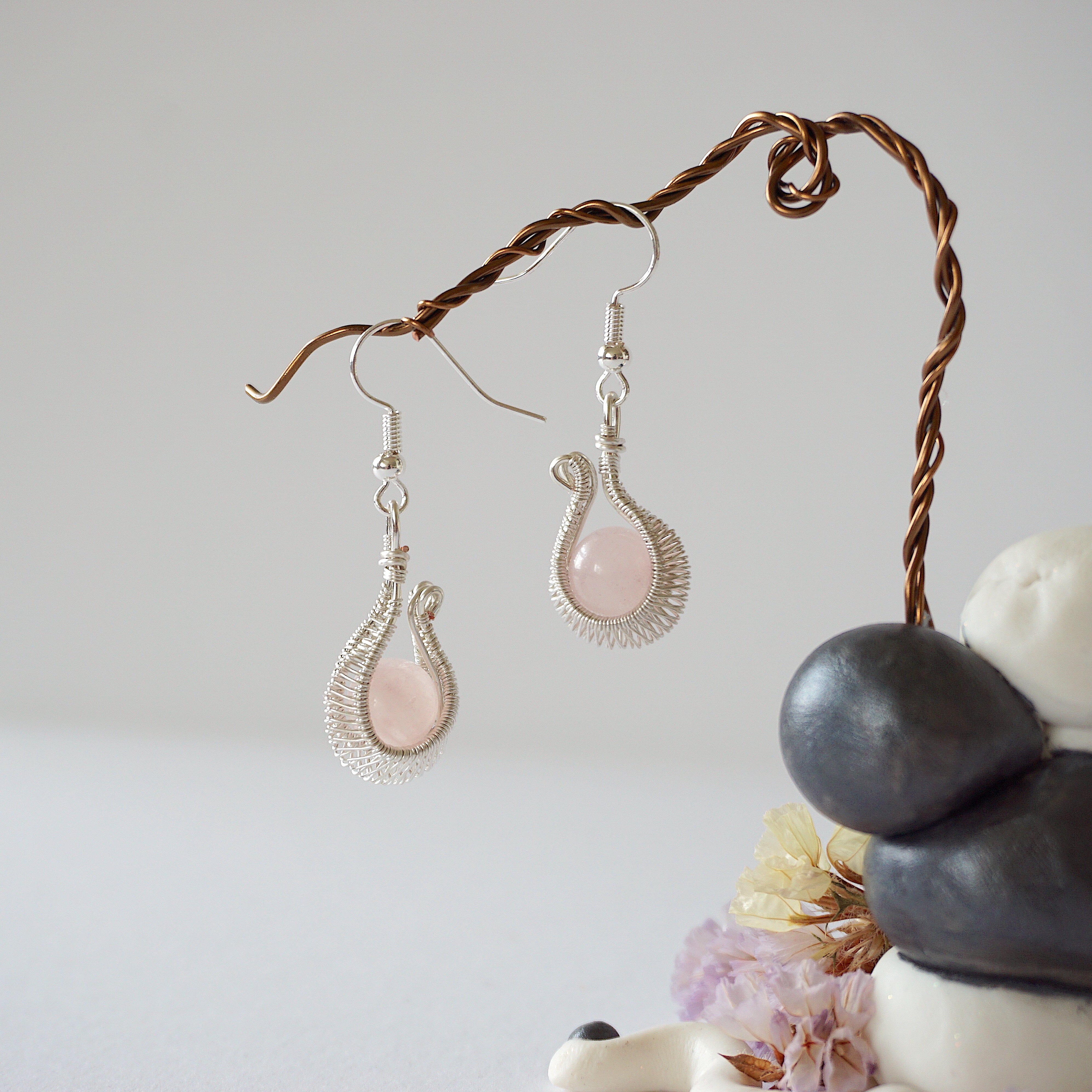 Rose Quartz Hoop Earrings - Silver Plated Cradle Design for Women | Healing Crystal Jewelry for Everyday Wear & Spiritual Wellness
