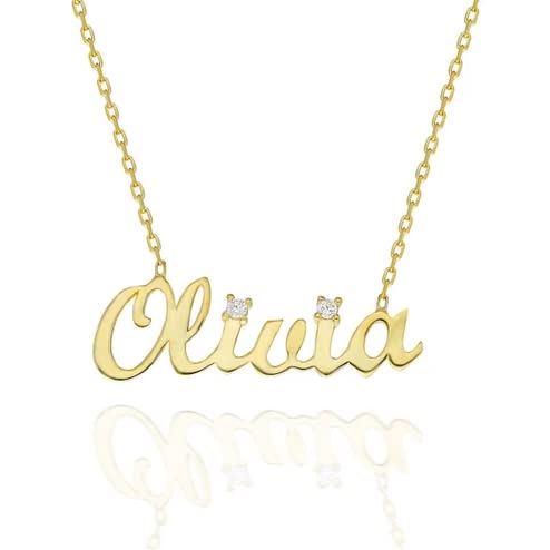 Custom Name Necklace with Natural Diamond - Crown Heart Birthstone Initial Pendant in 925 Sterling Silver (Yellow/White/Rose Gold) | Personalized Dainty Jewelry for Women | Perfect Christmas, Birthday, Anniversary, Valentine's Day, Graduation & Mother's Day Gift for Her, Wife, Mom, Girlfriend or Sister | Great for Everyday Wear, Date Nights & Special Occasions