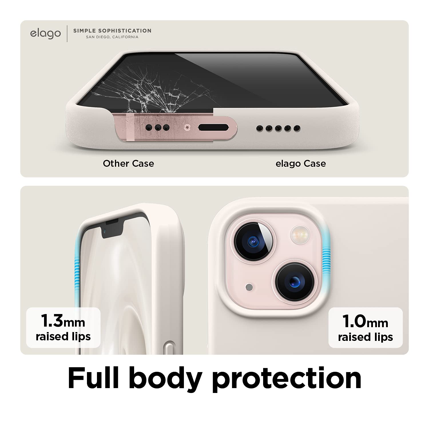 elago Premium Liquid Silicone Case for iPhone 13 (6.1 inches) - Shockproof Full Protection Cover with 3-Layer Structure & Soft Microfiber Lining to Prevent Scratches (Stone) - Perfect for Daily Use, Travel and Outdoor Activities