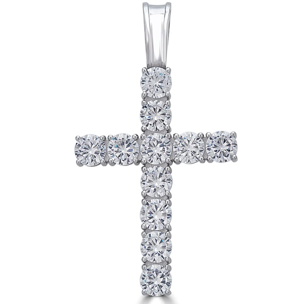 Moissanite Cross Pendant Necklace for Men & Women - 5 Sizes Tennis Cross Design in Solid 925 Sterling Silver - GRA Certified Real Moissanite Jewelry Passes Diamond Tester - Perfect Hip Hop Gift for Birthdays, Anniversaries & Everyday Wear