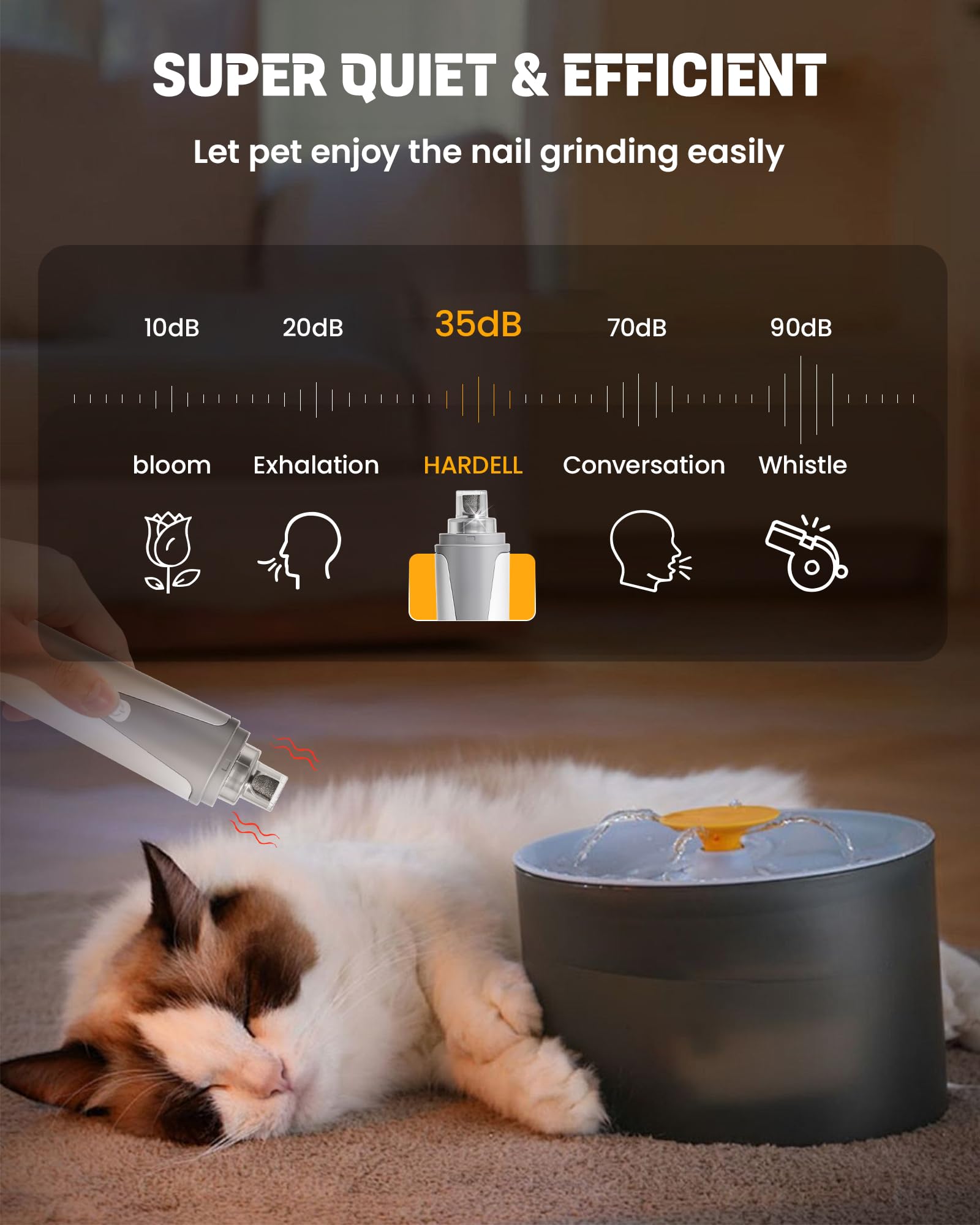 HARDELL Super Quiet Rechargeable Dog Nail Grinder with LED Lights - Safe Pet Nail Trimmer for Small Medium Dogs, Cats & Puppies | Perfect for At-Home Grooming & Professional Pet Care