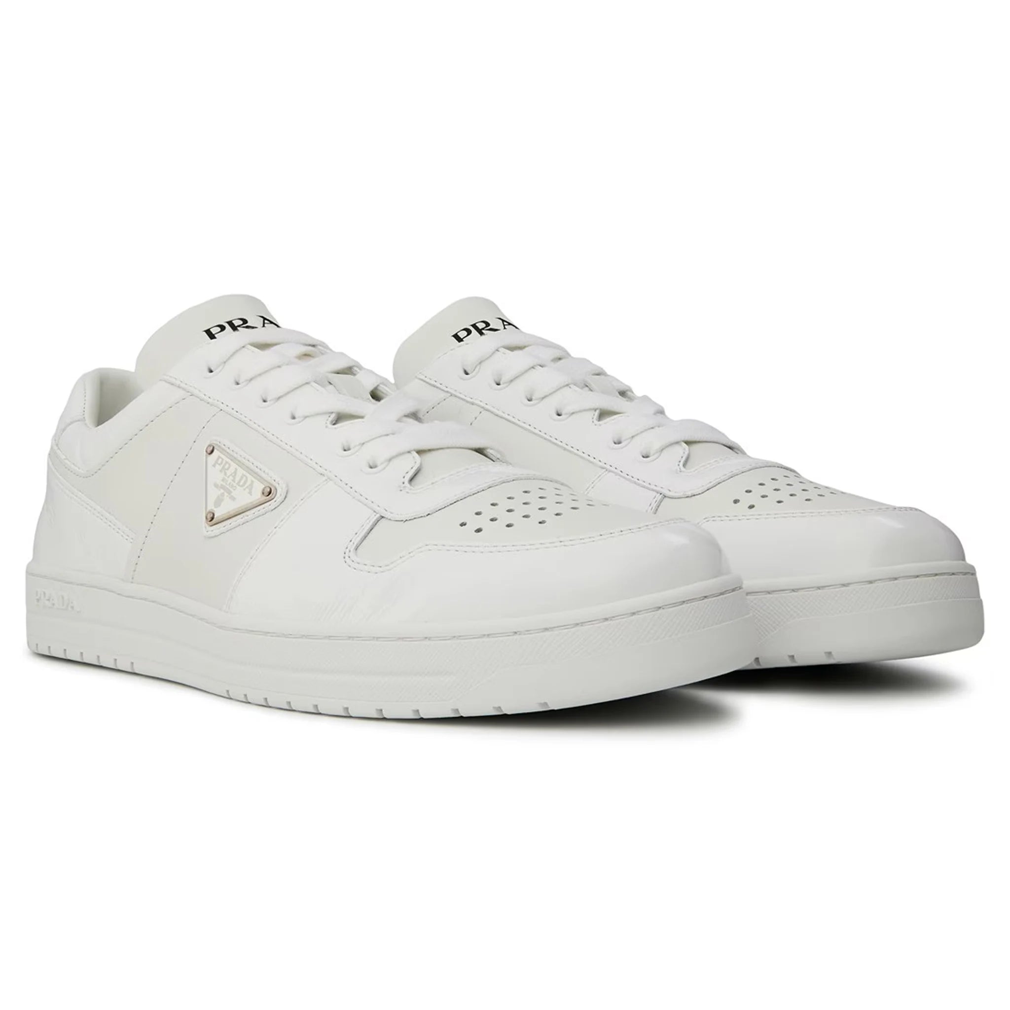 Prada Downtown Leather Low Top White Sneakers for Women - Stylish Casual Shoes for Everyday Wear, Office & Outings