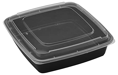 TIYA 48 oz Takeout Containers Bulk 150 Pack with Lids - BPA-Free Rectangular Plastic Food Storage Containers - Reusable, Microwavable & Dishwasher Safe - Leak-Proof for Meal Prep, Restaurants & Catering - Perfect for Leftovers, Party Platters & Food Delivery Services