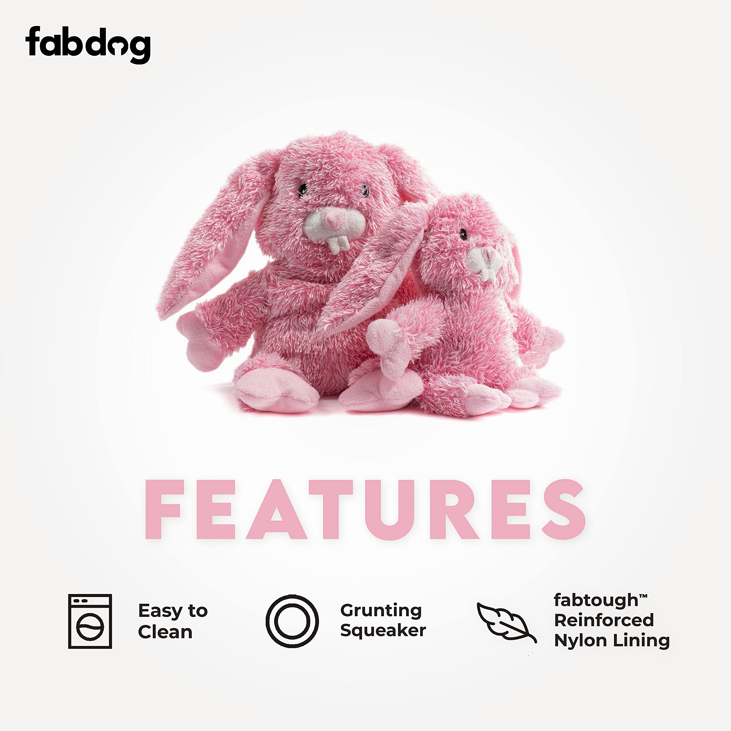 Fabdog Fluffies Squeaky Plush Dog Toys for Small & Large Breeds - Cute Bunny-Themed Puppy Chew Toy with Nylon & Squeaker - Perfect Gift for Dogs | Great for Indoor Play, Training & Cuddling