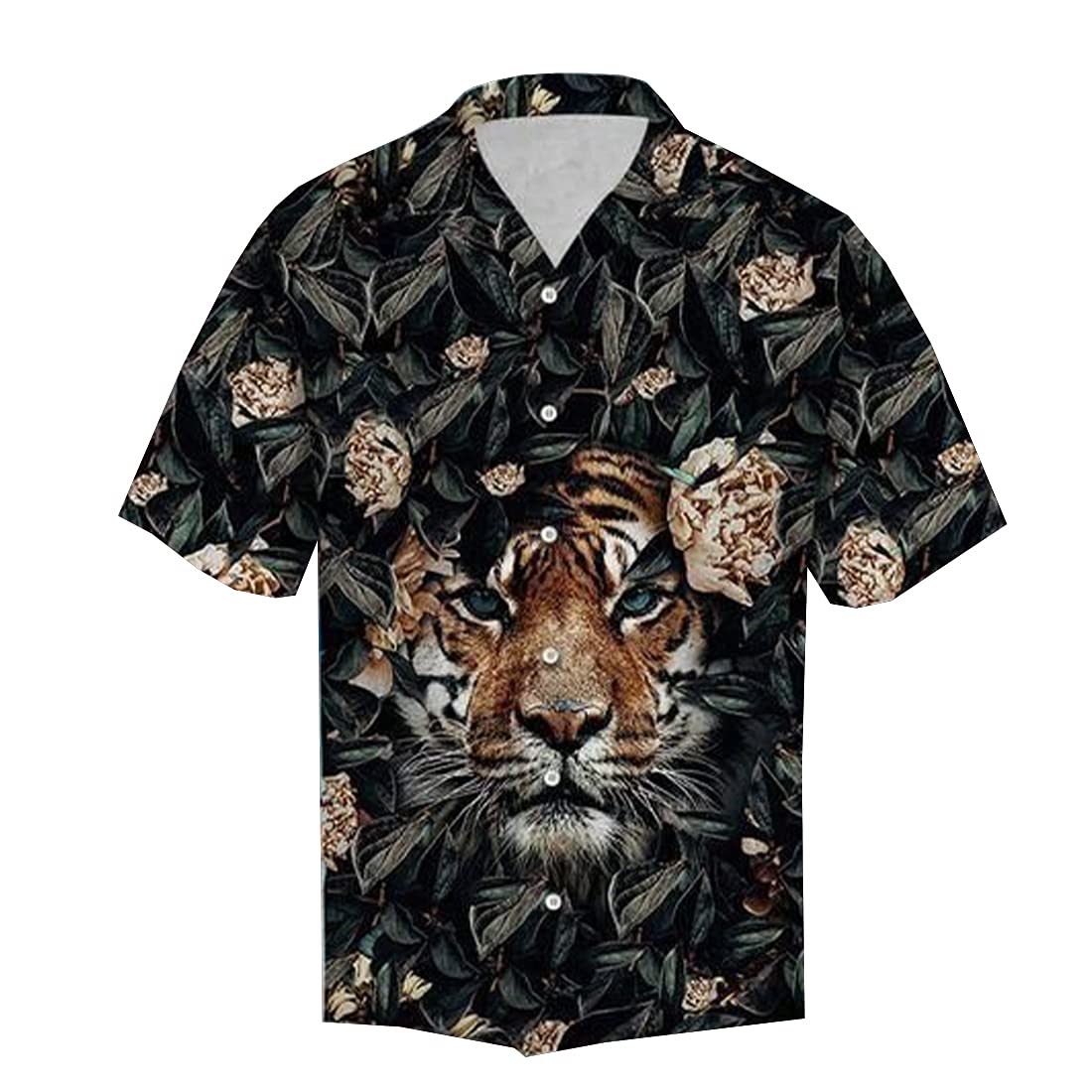 Men's Tropical Tiger Hawaiian Shirt - Short Sleeve Button Down Aloha Shirt for Summer Beach Vacation & Luau Party