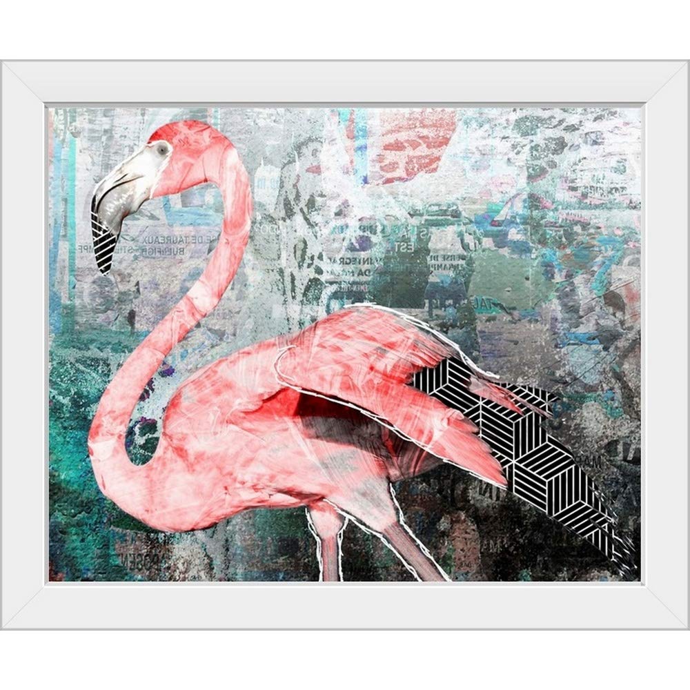Pop Art Flamingo White Framed Wall Art Print - Tropical Pink Flamingo Decor for Living Room, Bedroom & Office