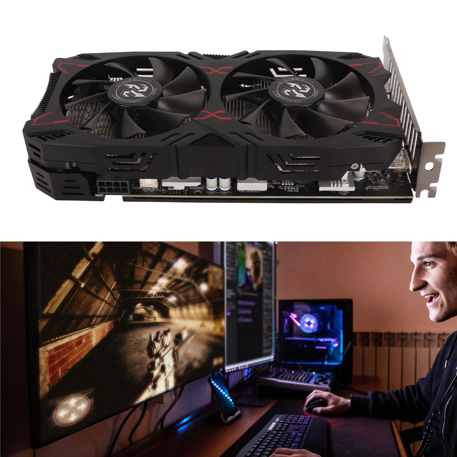 AMD RX 5500 XT 8GB GDDR6 256-bit Gaming Graphics Card - PCIe 4.0 x16, 3x DisplayPort & HDMI, Dual Fan Cooling, Low Noise - Perfect for 1080p Gaming, Video Editing & PC Builds