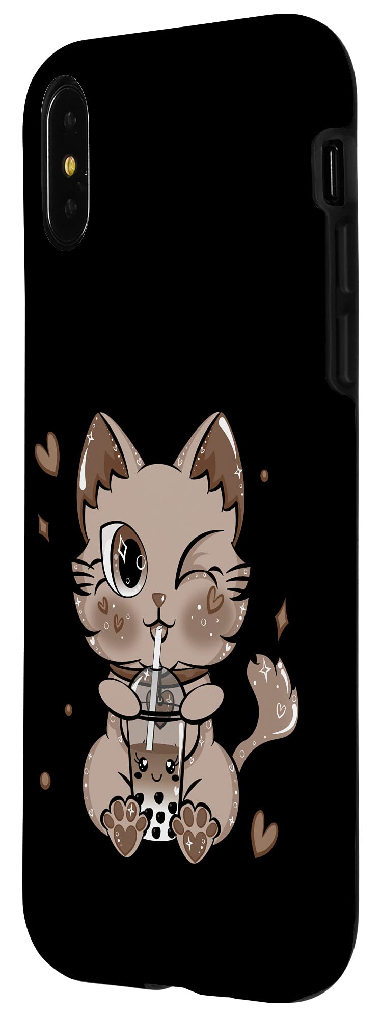 Cute Bubble Tea Kawaii Cat Caramel Tapioca Phone Case for iPhone X/XS - Trendy Protective Cover for Daily Use, School & Work
