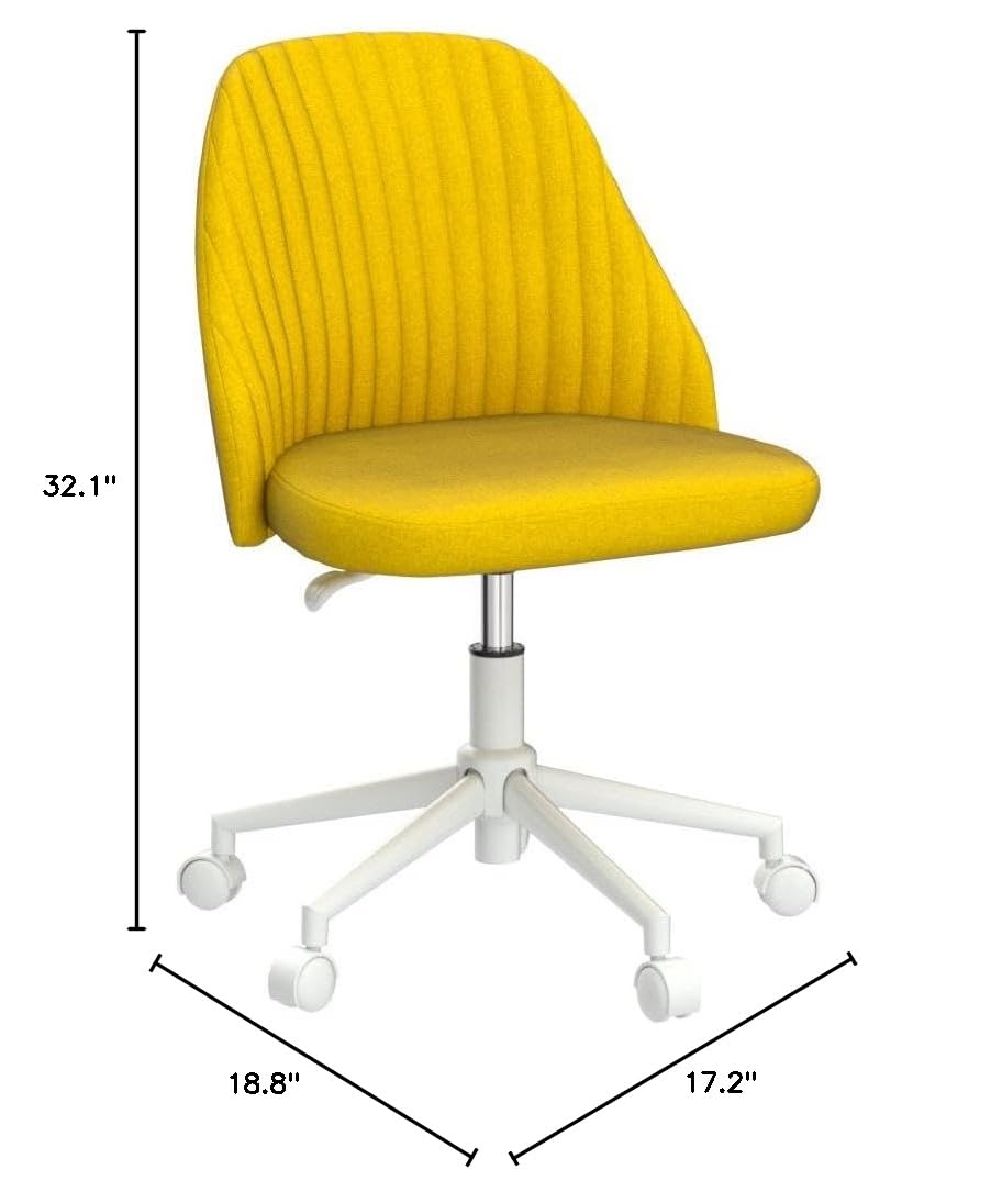 SMUG Yellow Modern Adjustable Rolling Office Chair - Armless Task Chair with Wheels for Bedroom, Makeup Vanity, Living Room - 32.1