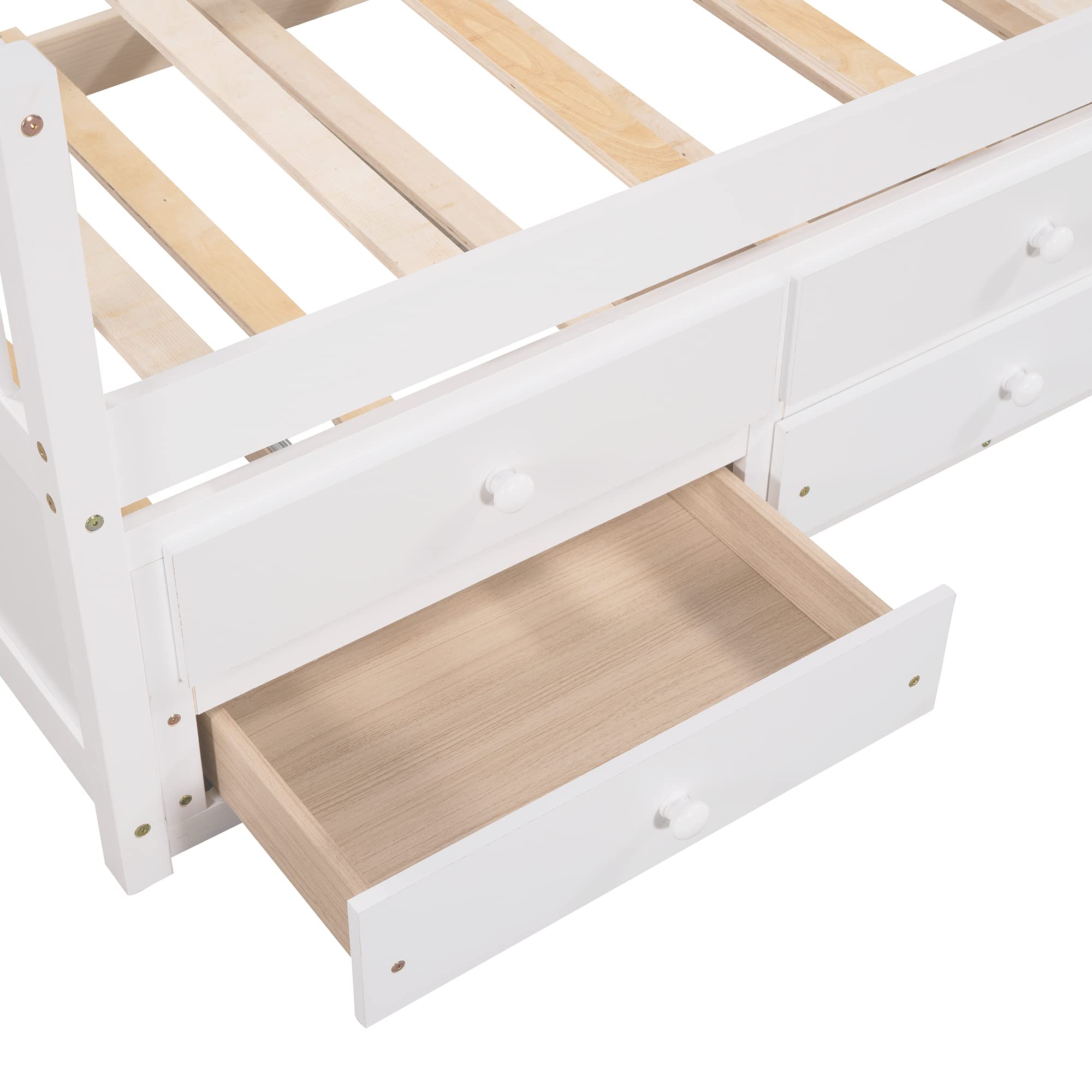 Merax Twin Daybed with Trundle - White Wooden Twin Bed Frame with Storage Drawers, Space-Saving Kids Captain Bed for Small Rooms | Perfect for Guest Rooms, Kids Bedrooms & Dormitories