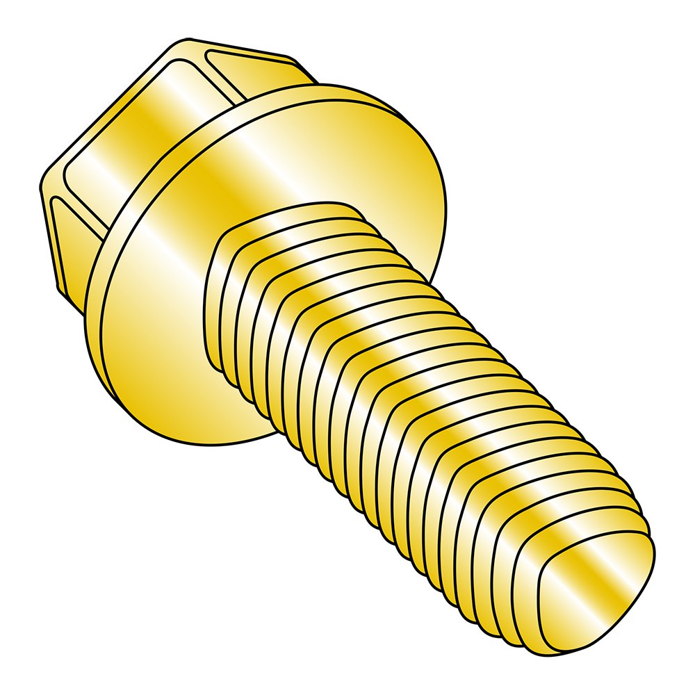 Small Parts 3724RWY Steel Thread Rolling Screw for Metal, Yellow Zinc Plated, Hex Washer Head, 3/8