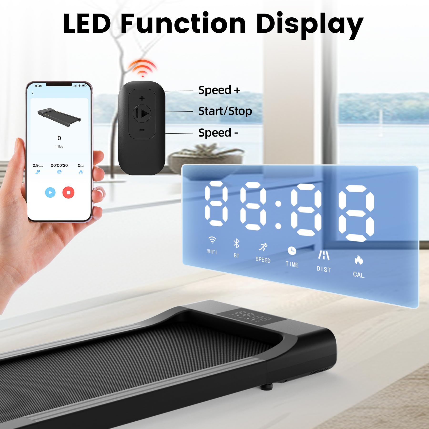 SupeRun Smart Walking Pad - 2-in-1 Under Desk Treadmill for Home & Office with Pitpat App, Remote Control & LED Display | Portable, Quiet Walking/Jogging Machine for Small Spaces & Workouts