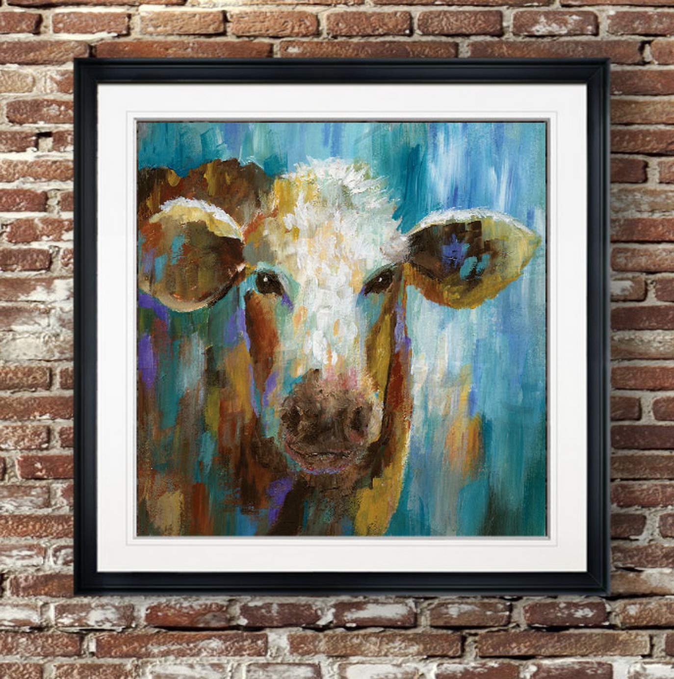 LuLu Belle Calf Painting - Animal Art Framed Nursery Wall Decor - Children's Artwork Giclee Canvas Prints - Ready to Hang - Perfect for Baby Rooms & Kids Bedrooms
