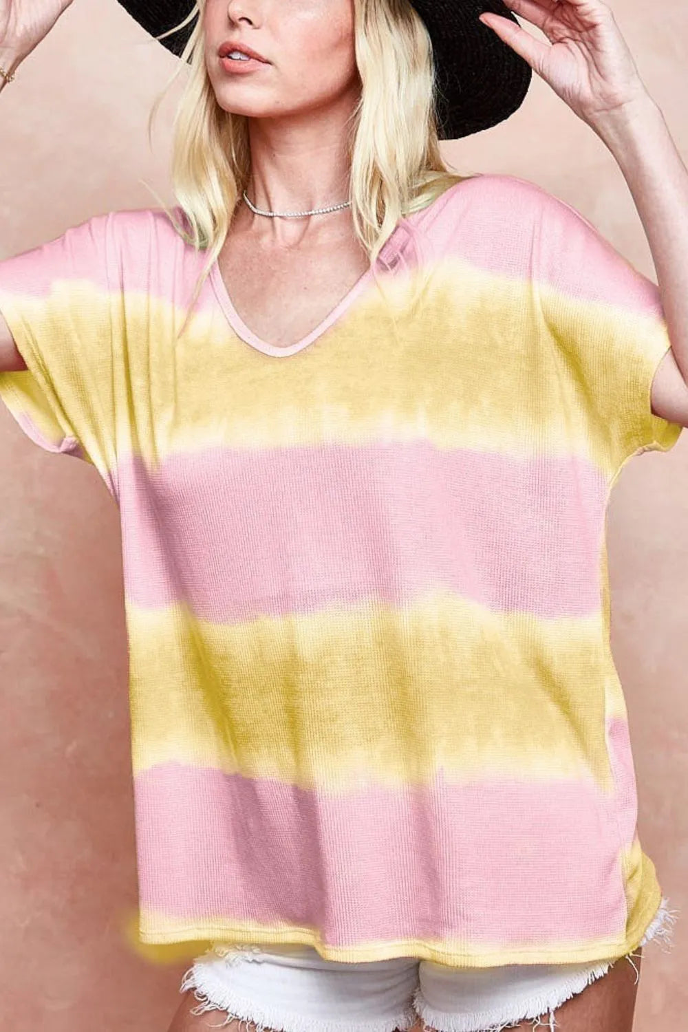 BiBi Tie-Dye Printed Hacci Knit Top for Women - Stylish Casual & Boho Chic Blouse for Summer Outfits, Beach Wear, and Music Festivals