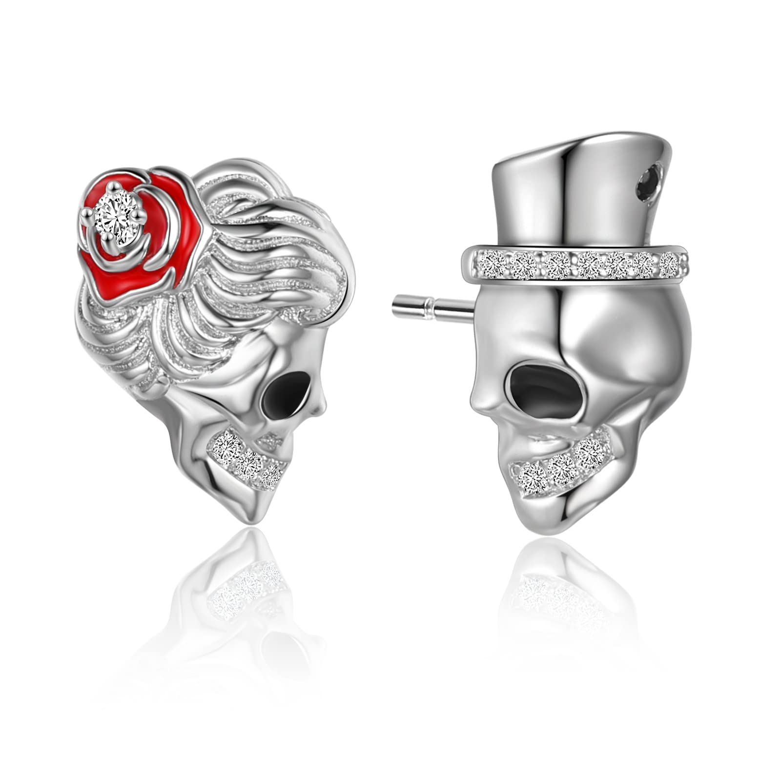 Personalized Rose Skull Stud Earrings for Women - Halloween Hand Bone Moon Dainty Jewelry Gift for Girls, Mothers & Daughters - Perfect for Parties, Costumes & Everyday Wear
