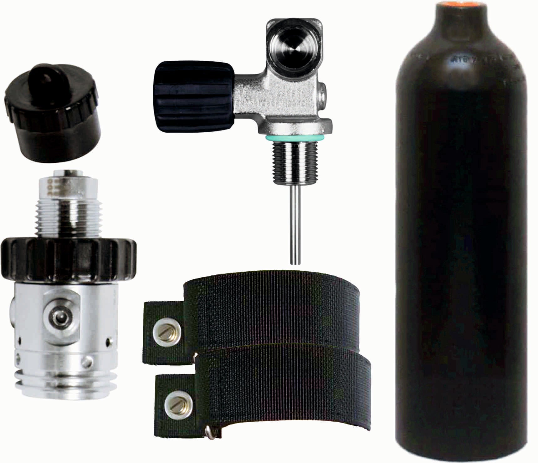 BTS 0.85L 230 Bar Black Luxfer Aluminum Scuba Diving Cylinder with DIN Valve - 1st Stage Regulator, OPV & Backplate Mounting Straps (Model S20999904) - Perfect for Professional Divers, Technical Diving & Underwater Exploration
