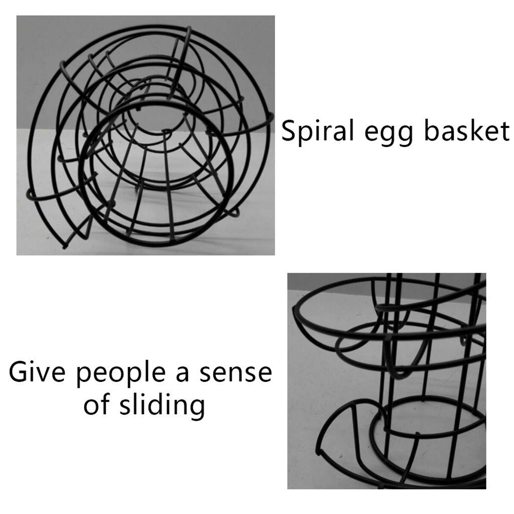 Spiral Metal Egg Basket - Space Saving Kitchen Egg Storage Holder & Display Rack for Fresh Eggs - Perfect for Farmhouse, Breakfast Nook, and Pantry Organization (Black)