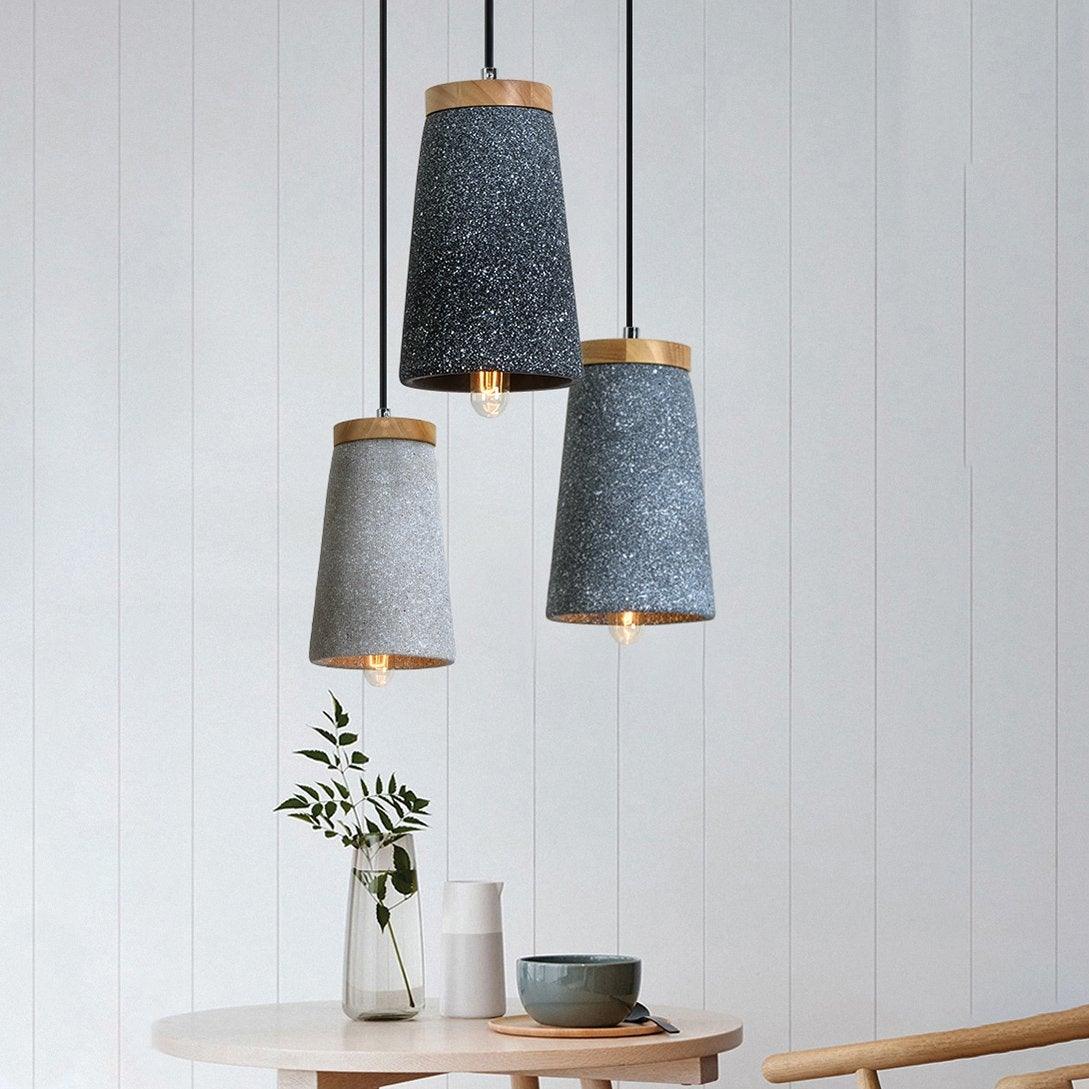 Modern Coburg Wood & Cement Pendant Light Fixture - Industrial Chic Hanging Lamp for Kitchen Island, Dining Room, or Bedroom Lighting