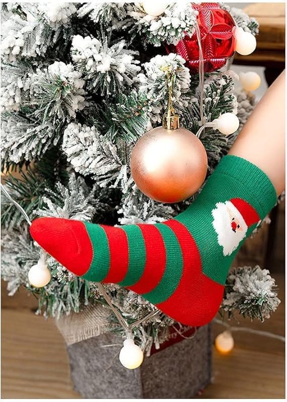 Christmas Socks for Kids - 5 Pairs Santa Claus Holiday Socks for Toddlers & Children (Girls & Boys) - Perfect for Xmas Gifts, Stocking Stuffers & Winter Celebrations
