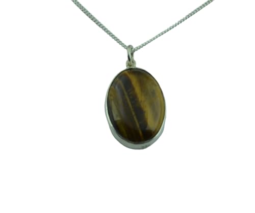 Tiger's Eye Silver Necklace - Solid Sterling Silver Pendant with 18