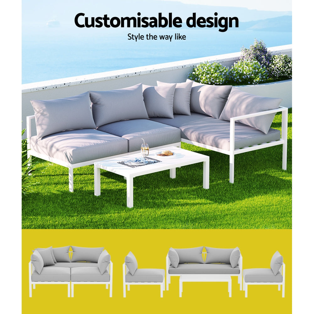 Stylish Airlie 4-Piece Aluminum Outdoor Patio Sofa Set with Coffee Table in White - Perfect for Garden, Poolside & Backyard Relaxation