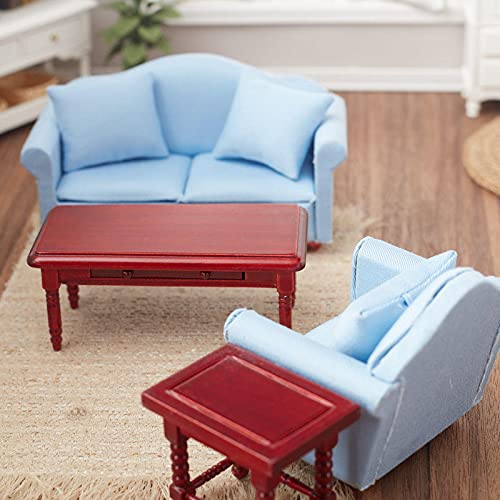 Blue Living Room Set for Dollhouse Miniatures - 1:12 Scale Mini Furniture with Sofa, Chair & Coffee Table - Perfect for Dollhouse Decor, Model Displays & Miniature Collectors