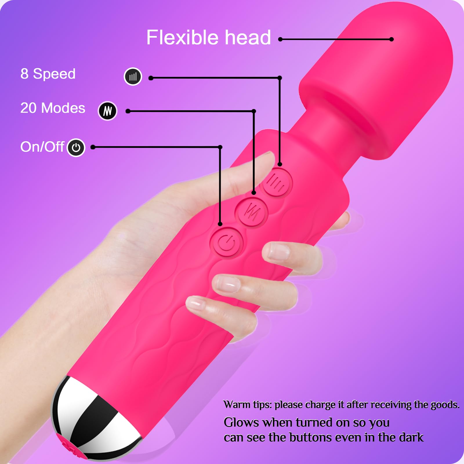 Premium Rose Red Vibrating Wand - 8 Speeds & 20 Patterns G-Spot Stimulator, Clitoral Massager, Waterproof Adult Sex Toy for Women - Perfect for Solo Play, Couples Intimacy & Sensual Exploration