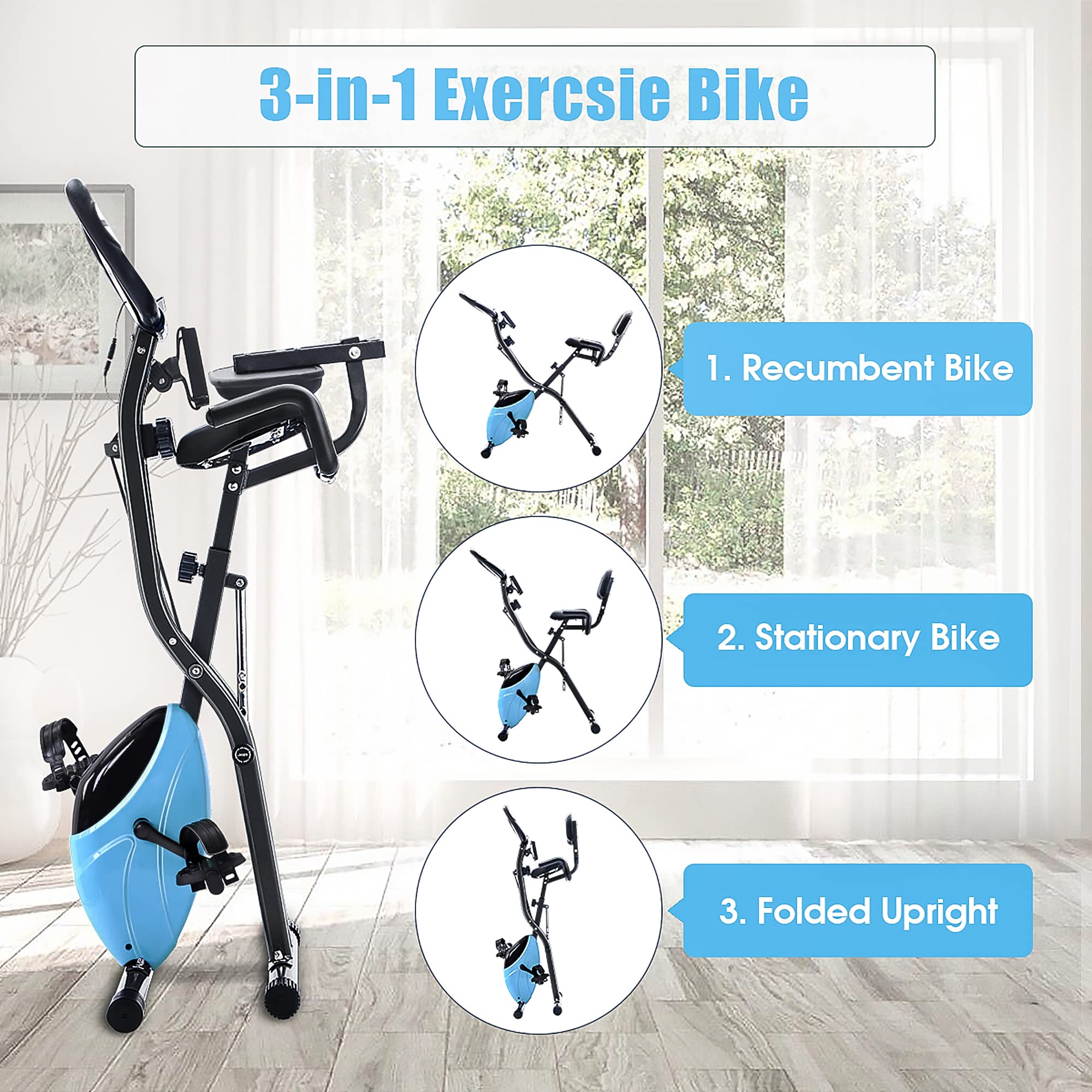 Merax 2-in-1 Folding Exercise Bike - 16-Level Magnetic Resistance Recumbent & Upright Indoor Cycling Bike for Home Workouts | Compact Stationary Fitness Bike for Cardio Training & Weight Loss